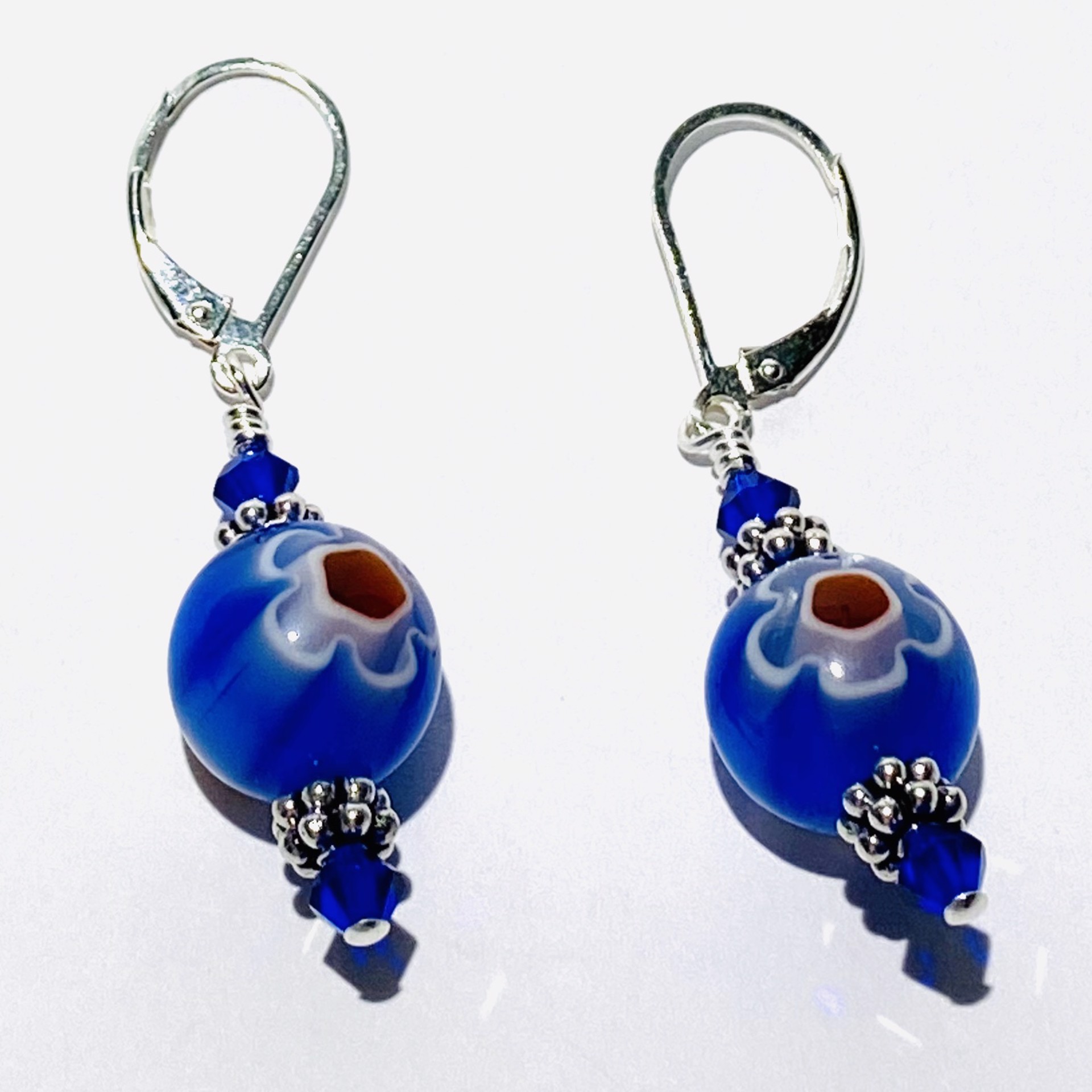 Blue Flower Art Glass Earrings SHOSH20-81 by Shoshannah Weinisch