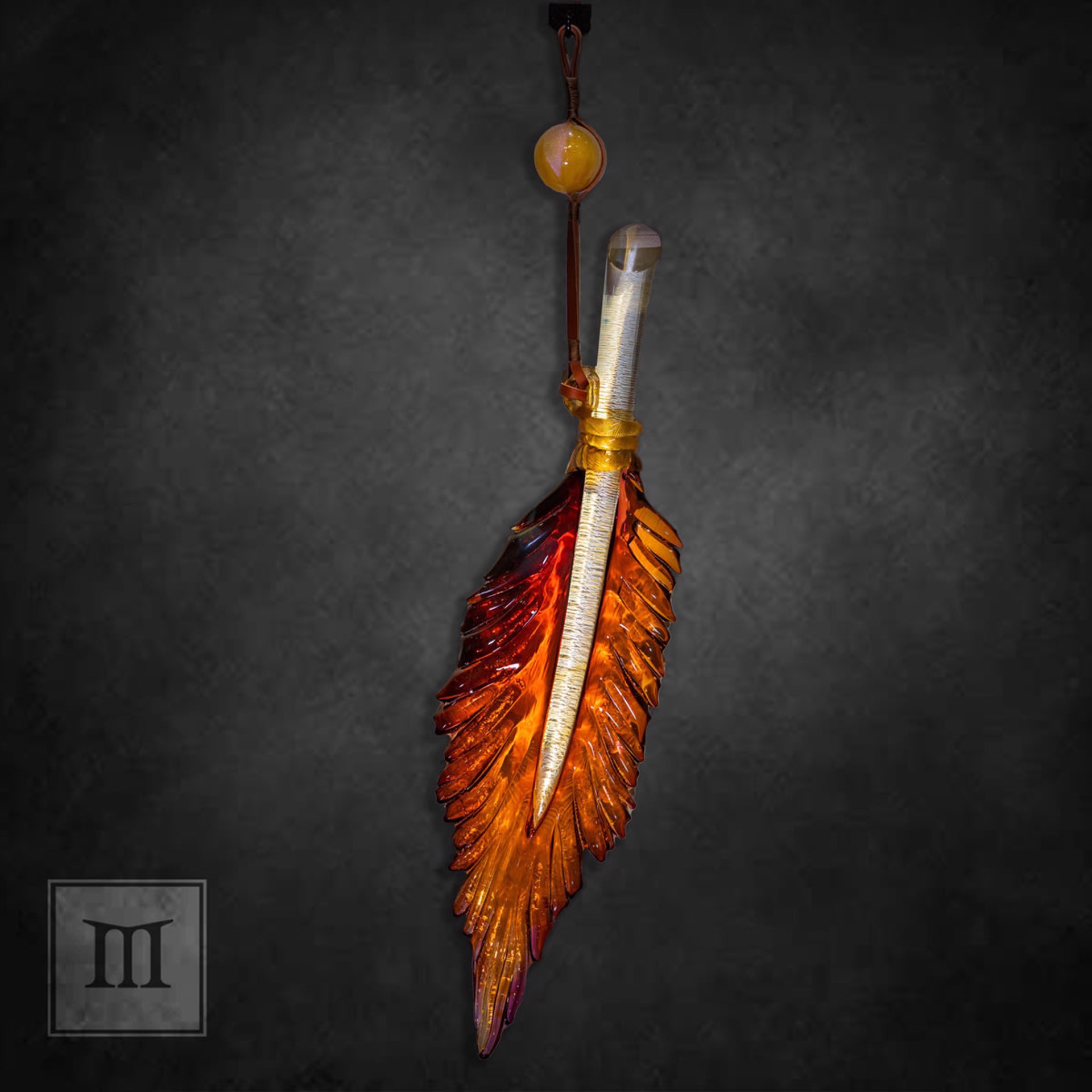 Hanging Tropical Sunset Feather by Nic McGuire