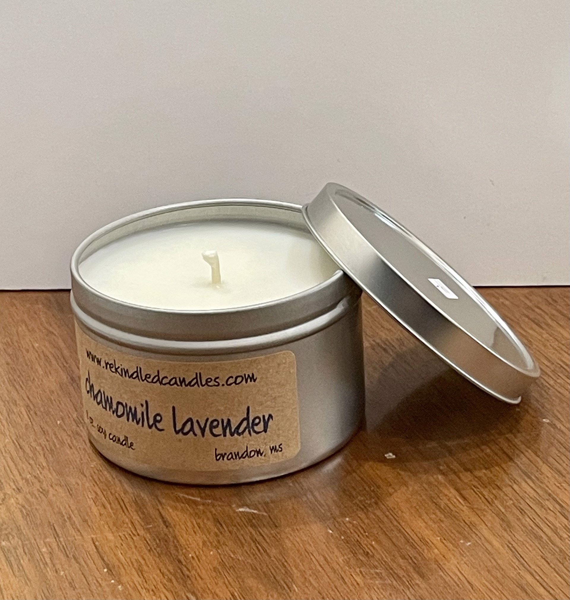 Chamomile Lavender Candle Tin by re-kindled candle company