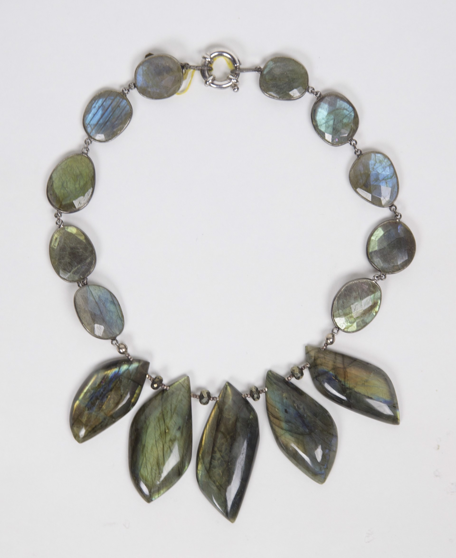 Labradorite and hematite beads on sterling silver choker by Jeri Mitrani