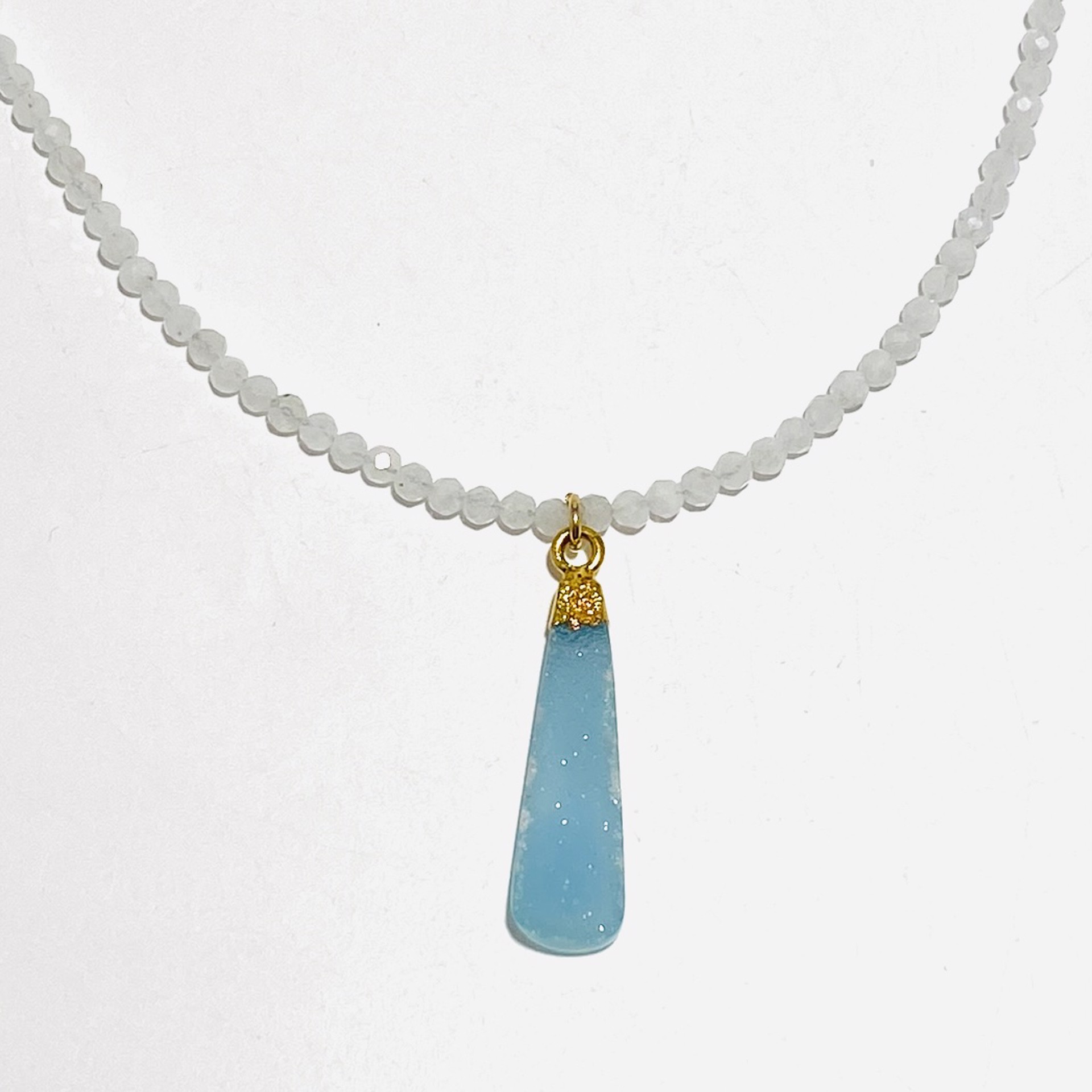 Tiny Moonstone Sky Blue Druzy Pendant Necklace by Nance Trueworthy