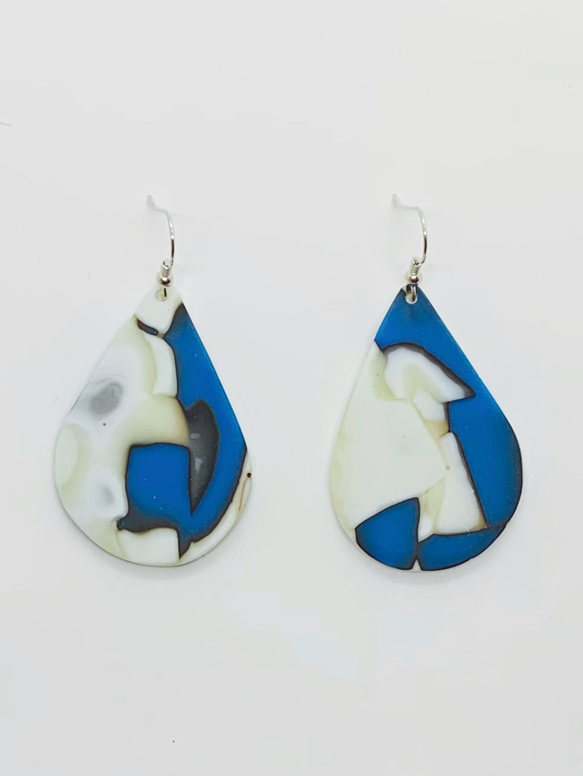 Molten Glass Earrings - Tear Drop - Blue & Vanilla - Satin by Chris Cox
