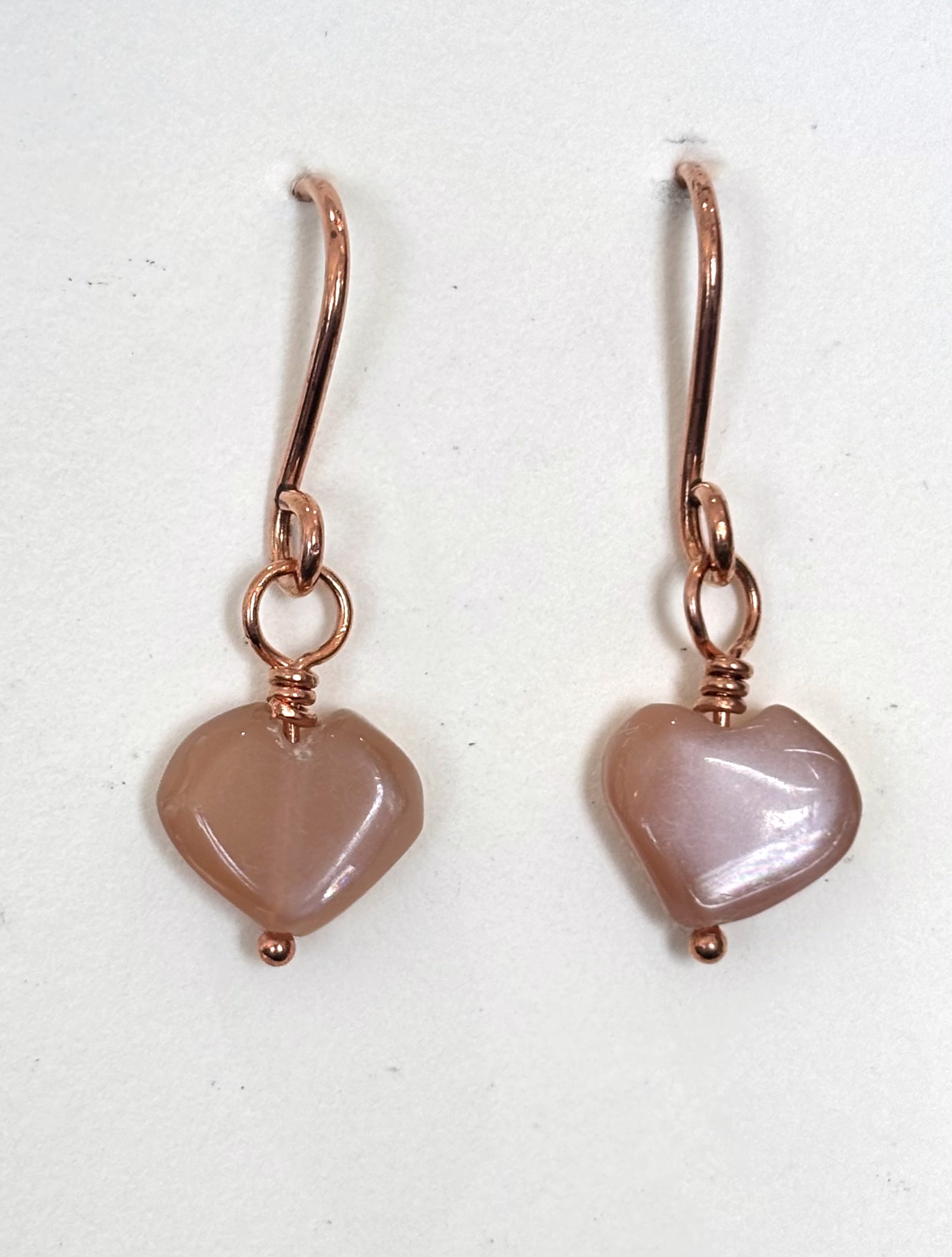 Peach Moonstone and Copper Wire Earrings by Emelie Hebert
