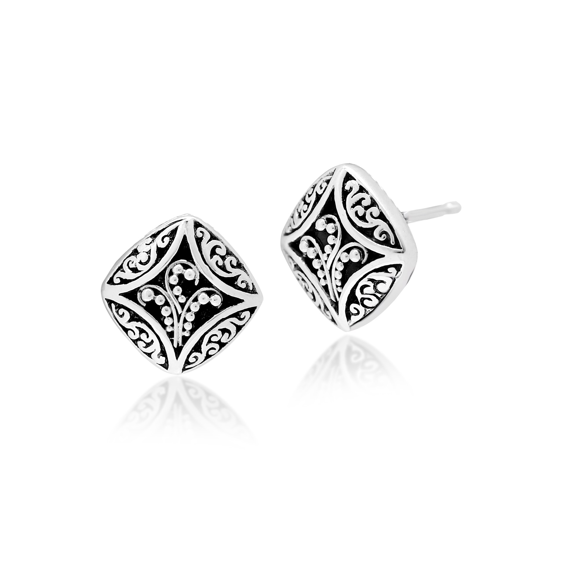 Granulated Alhambra with Scroll Accent Stud Earrings by Lois Hill