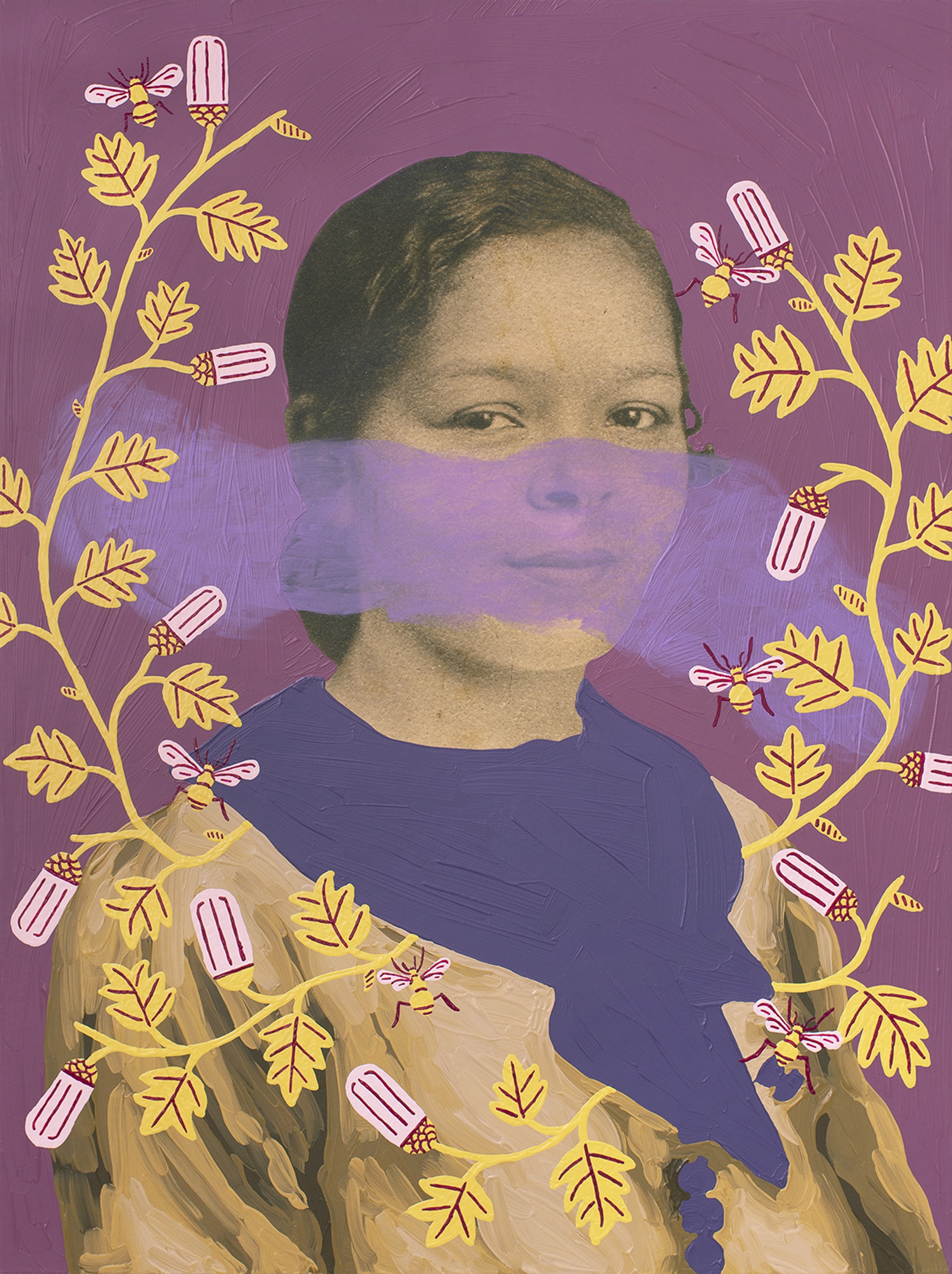 Untitled (Purple Woman with Yellow Vine and Bees) by Daisy Patton