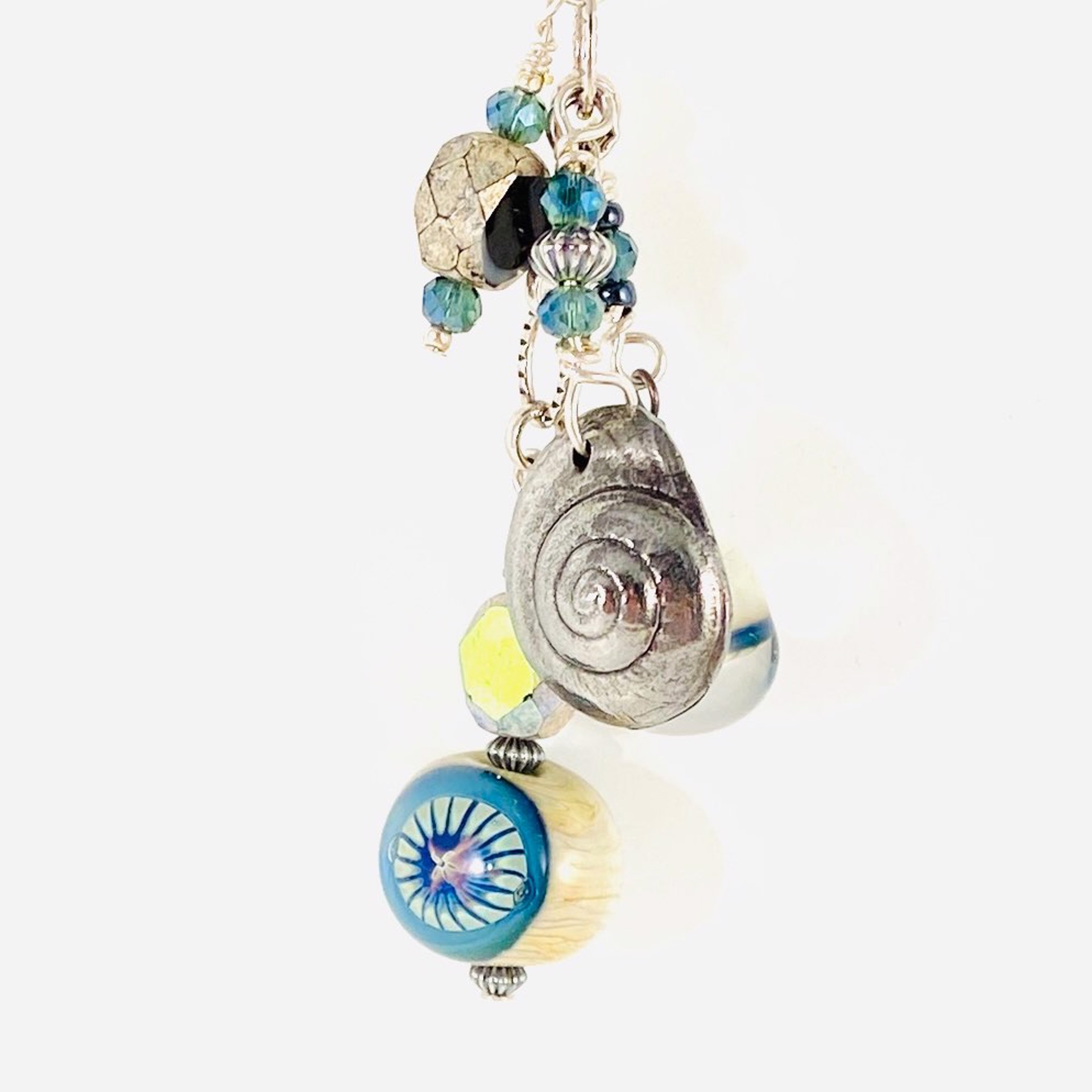 Murrini Glass and Fine Silver Shell Cluster Charm by Linda Sacra