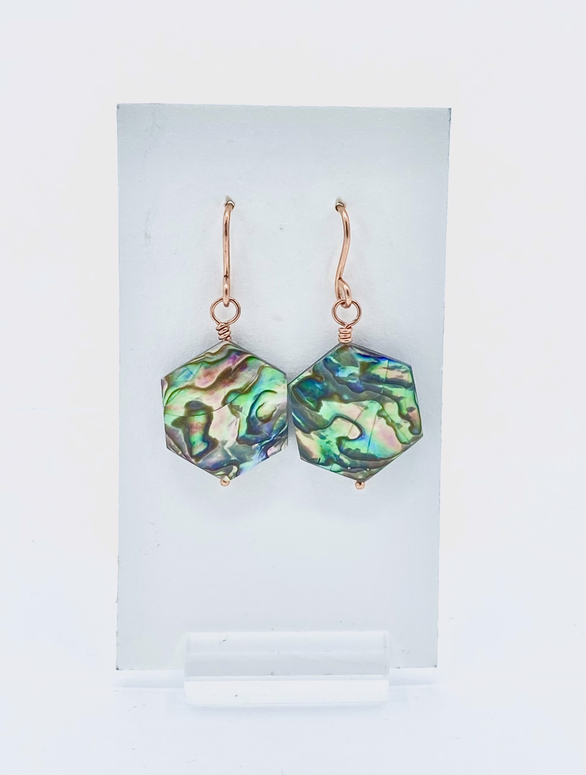 Abalone Shell Geometric Copper Earrings by Emelie Hebert