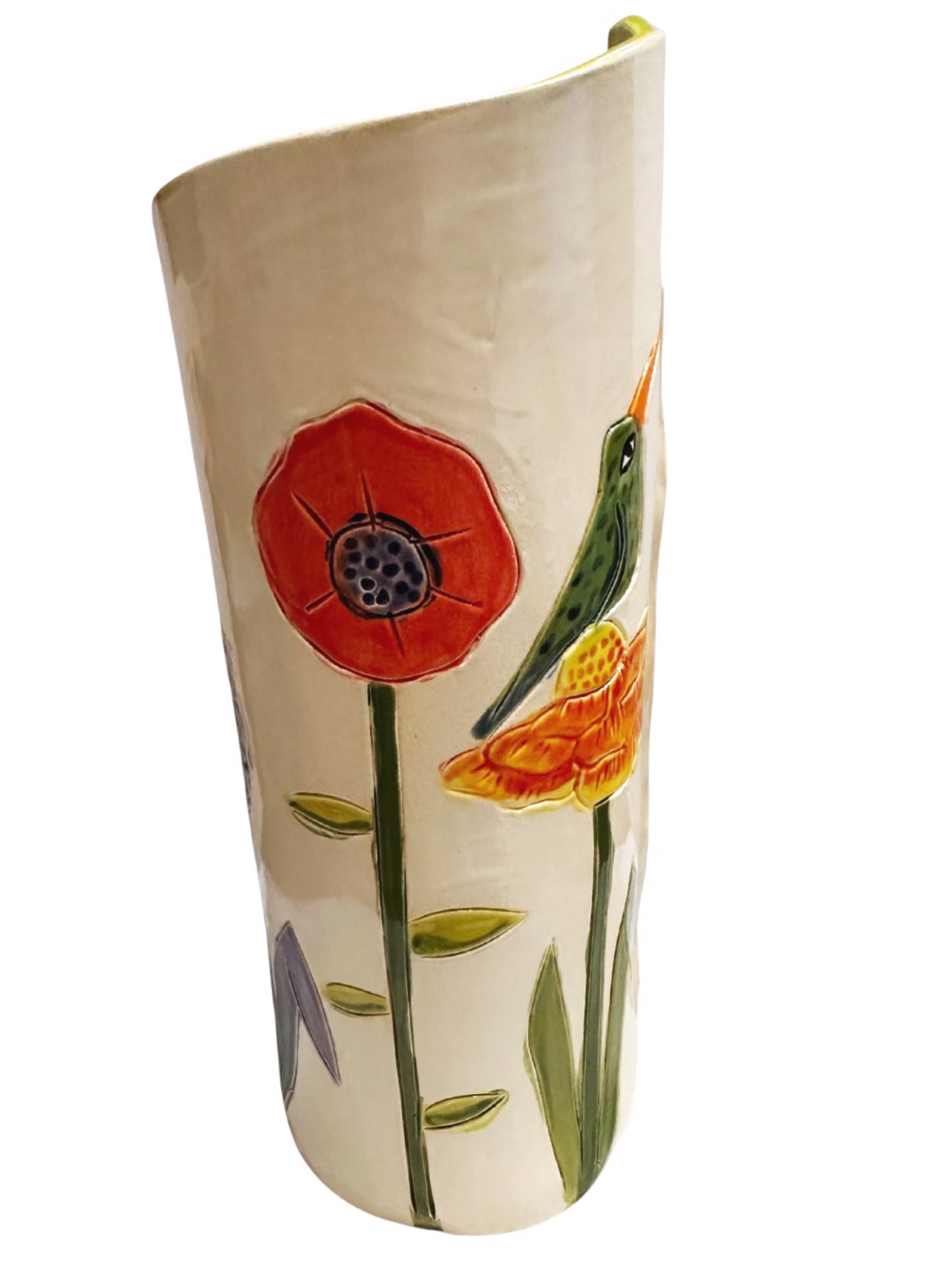 Vase - White with Flowers and Birds by Robin Chlad
