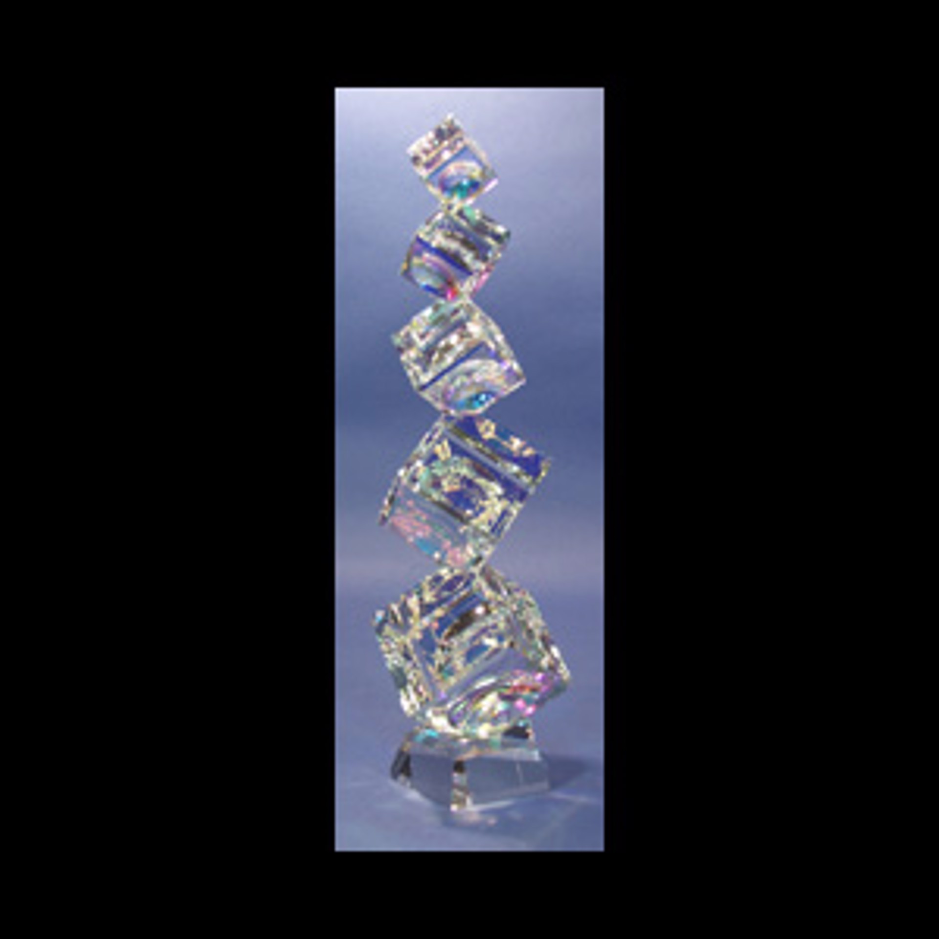 NFS-Crystal Cubes Tumbling (5) 40/50/60/80/90mm on Base by Harold Lustig