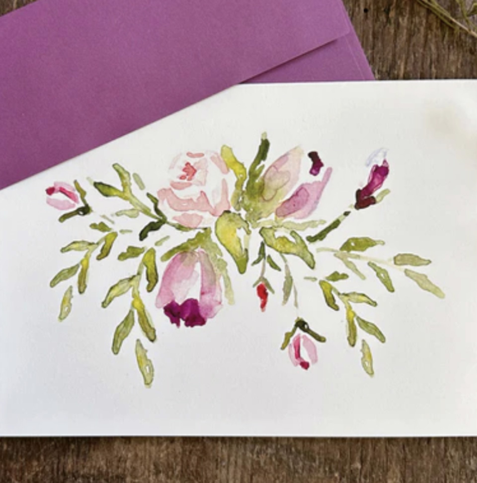 Violet Roses Card Purple Envelope by Lucia Duque
