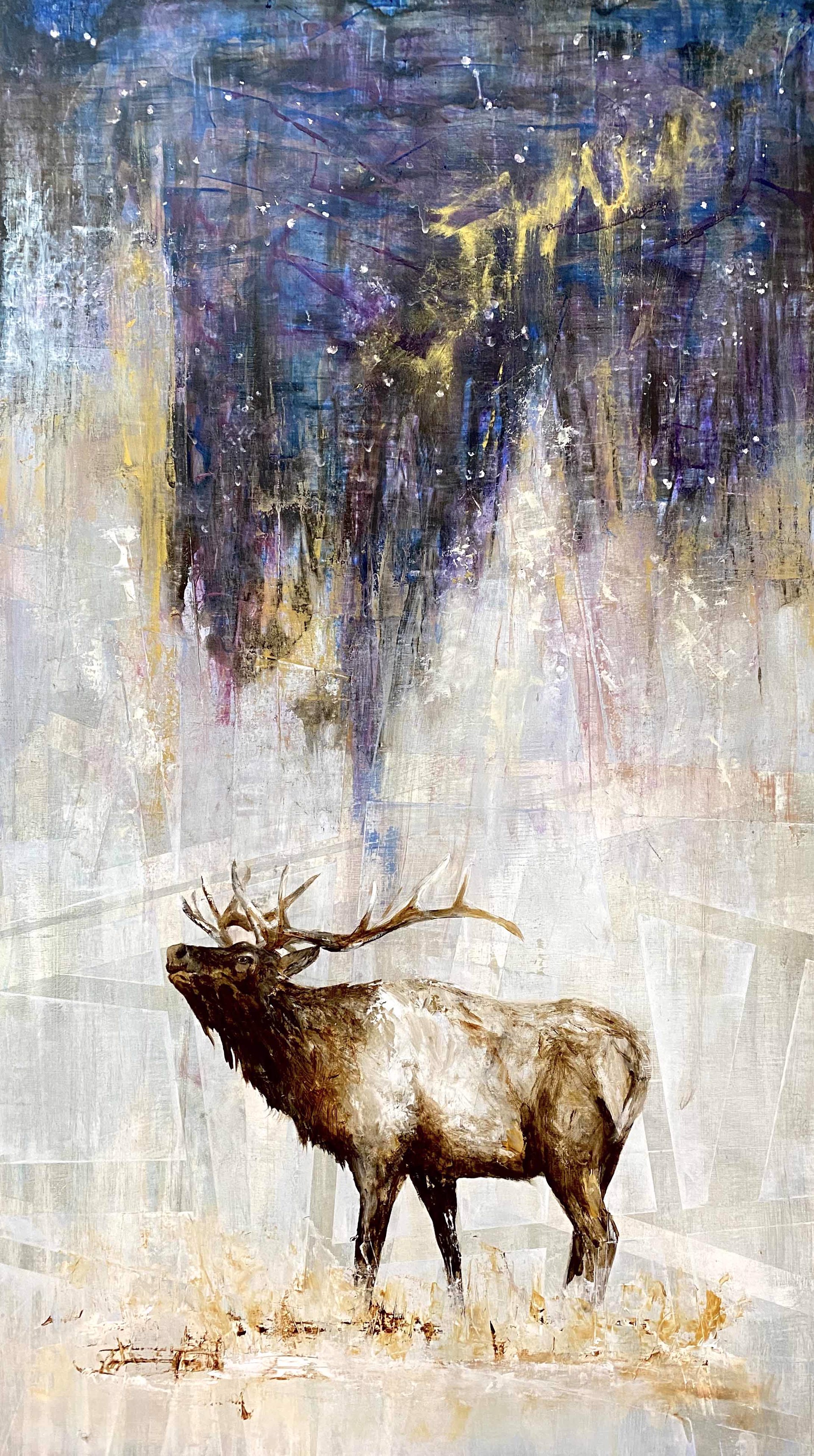 Original Contemporary Painting Of Elk In Winter With Night Sky By Jenna Von Benedikt Available At Gallery Wild