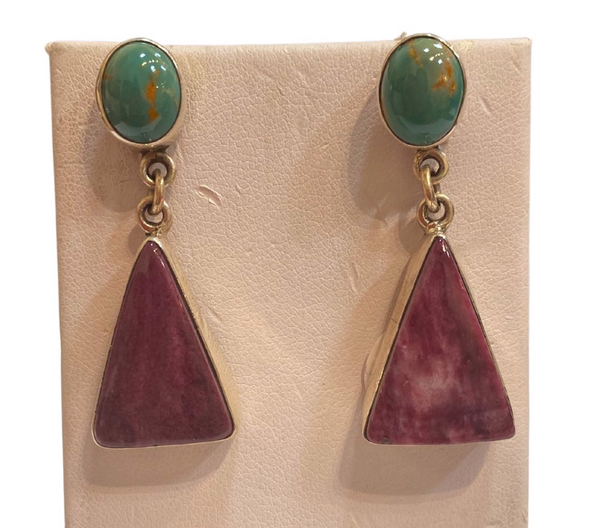 Earrings - Purple Spiny Oyster & Turqouise Dangle With Sterling Silver by Dan Dodson