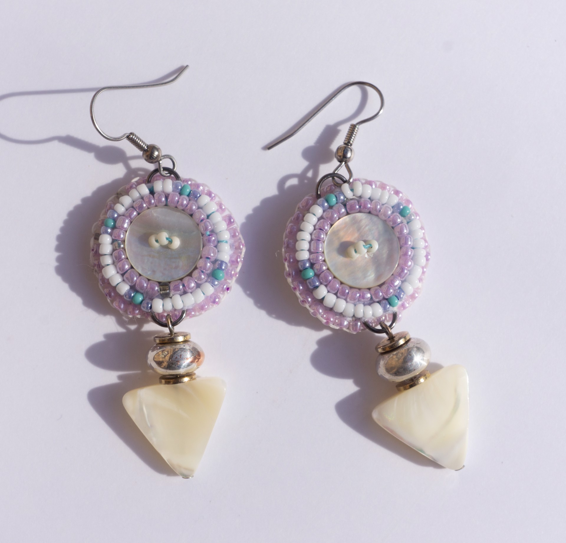 Shell bead earrings by Hattie Lee Mendoza