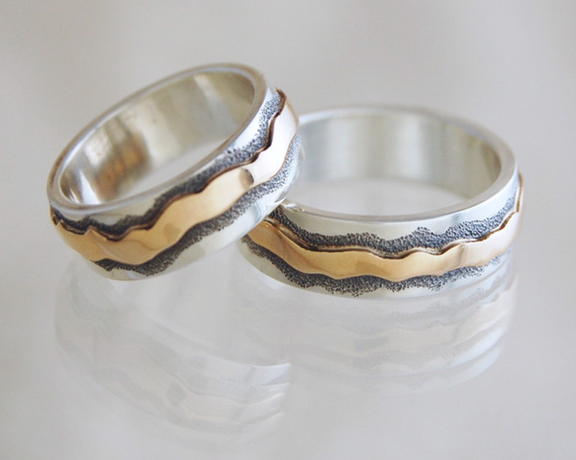 Ring - Seamless Band With Sterling Silver & 14K Size 7 - #465 by Ken and Barbara Newman