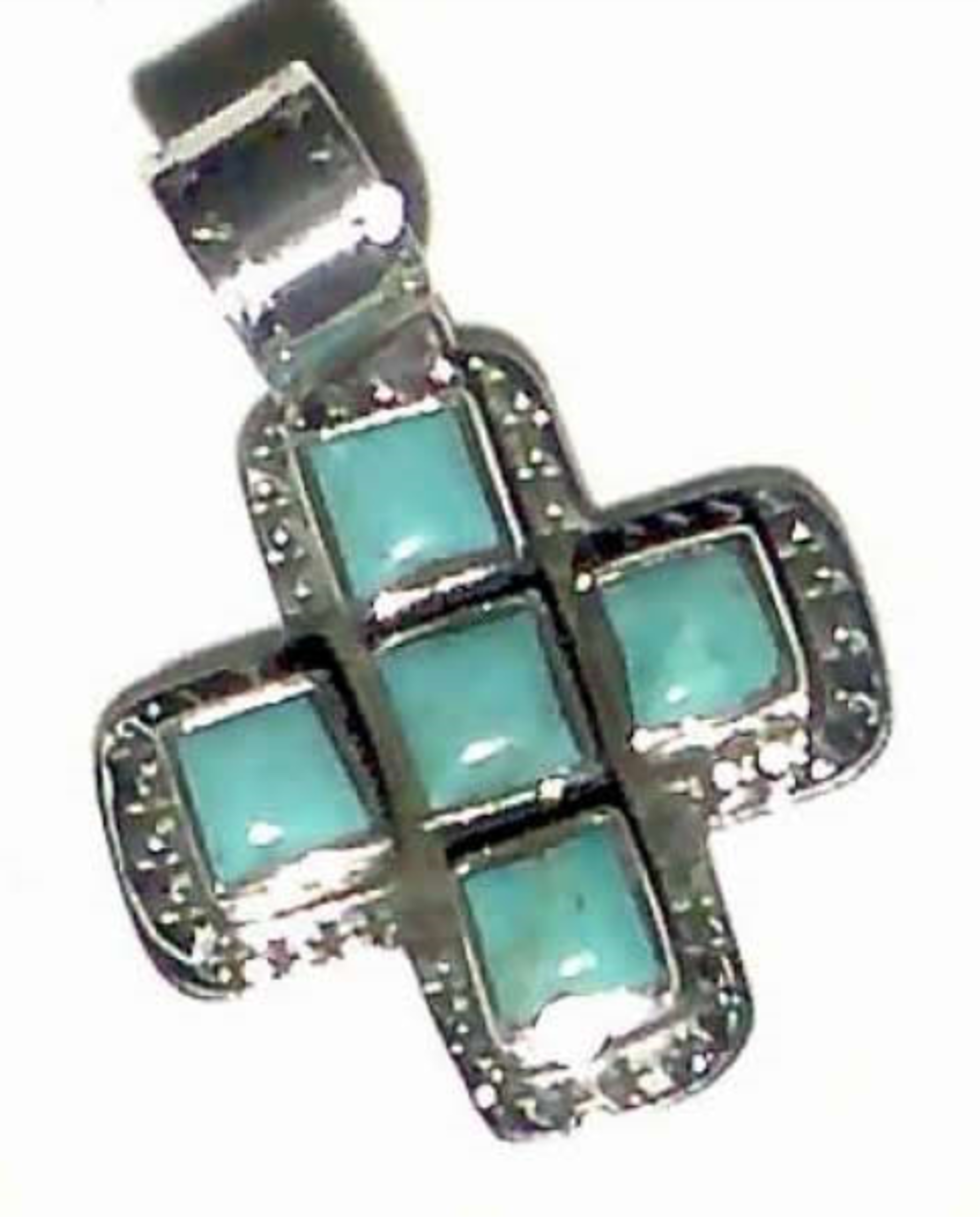 Pendant - Small turquoise square Cross in Sterling Silver by Dan Dodson