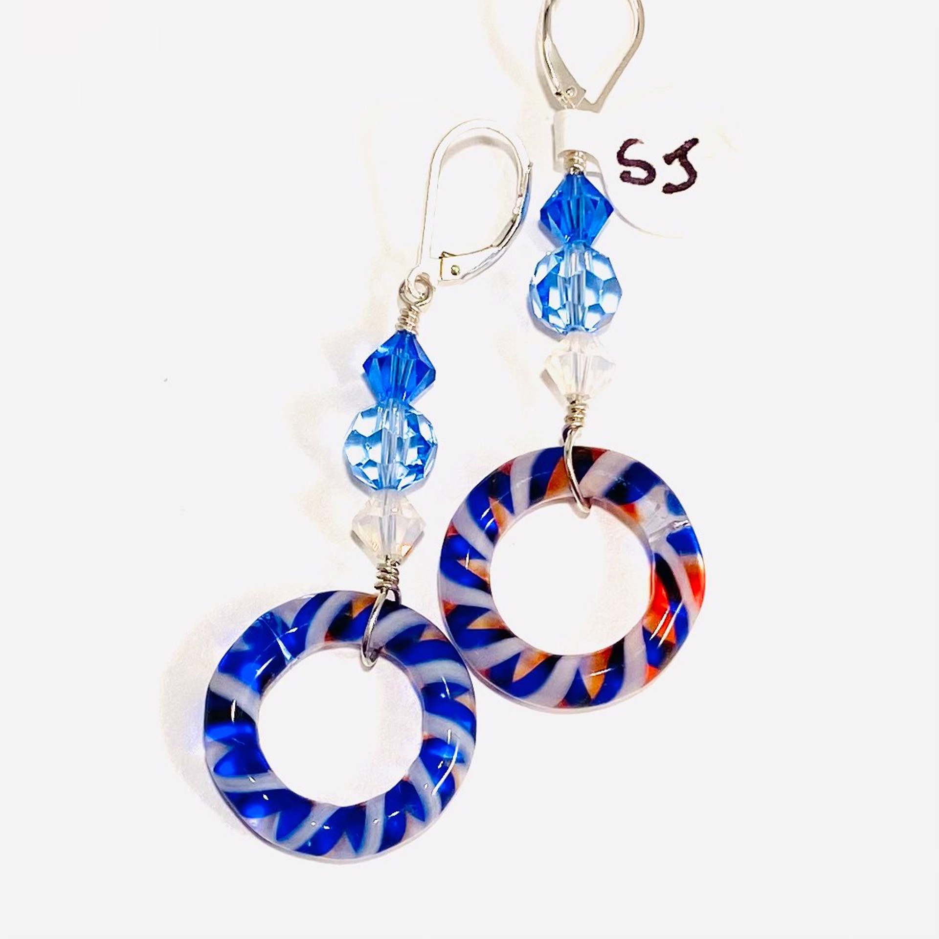 Art Glass Rings in Blue Earrings SHOSH22-19 by Shoshannah Weinisch