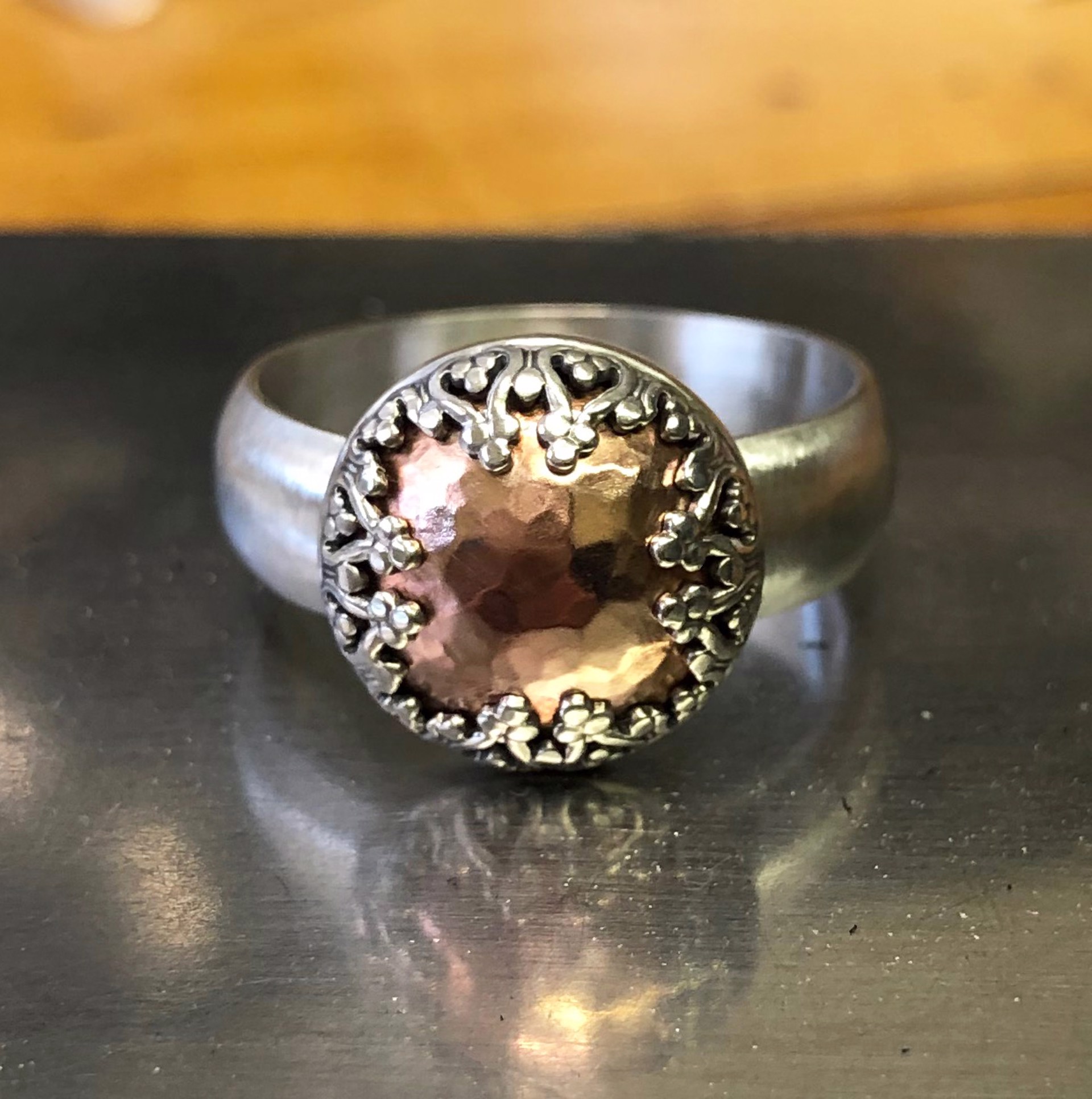 Copper Dome w/Gallery Wire Bezel, Sterling Silver Ring by Amelia Whelan