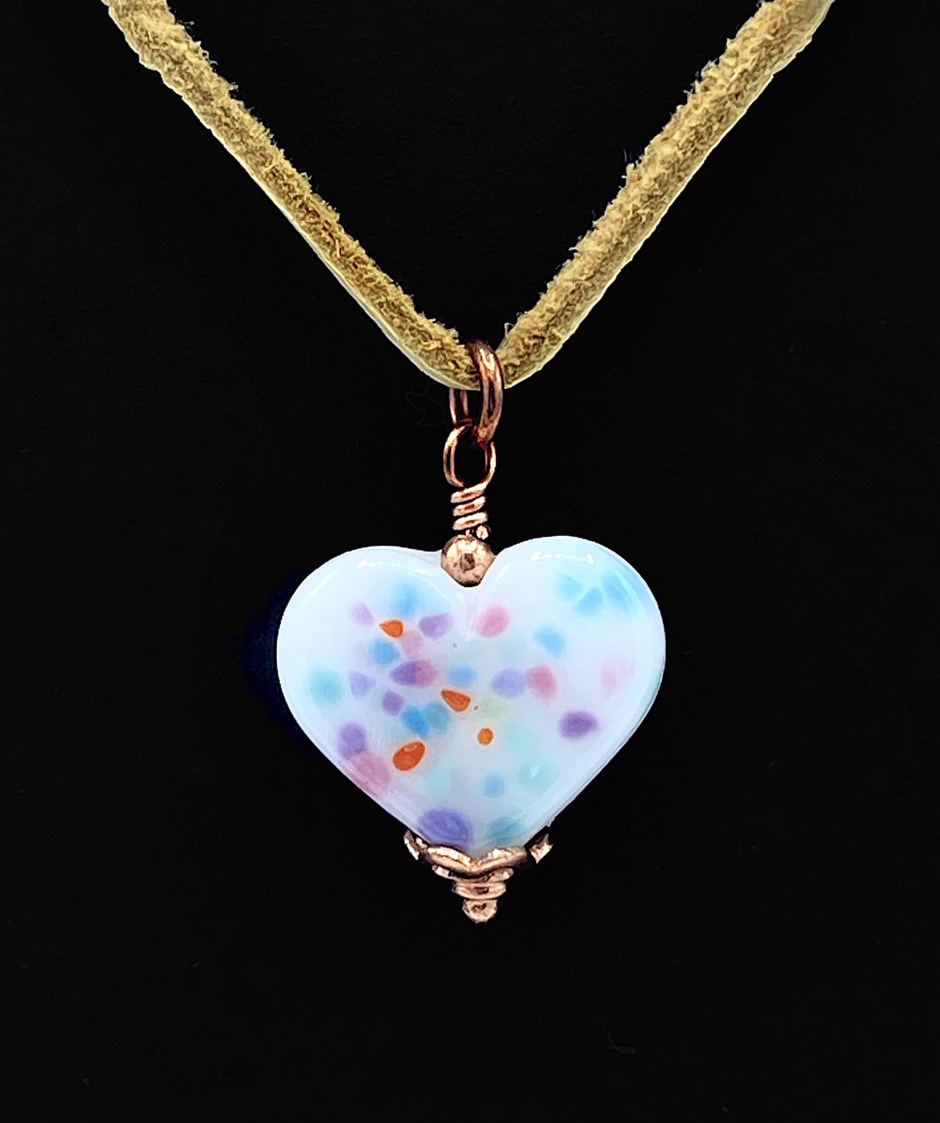 Confetti Glass Heart w/ Stone Clasp Necklace by Emelie Hebert