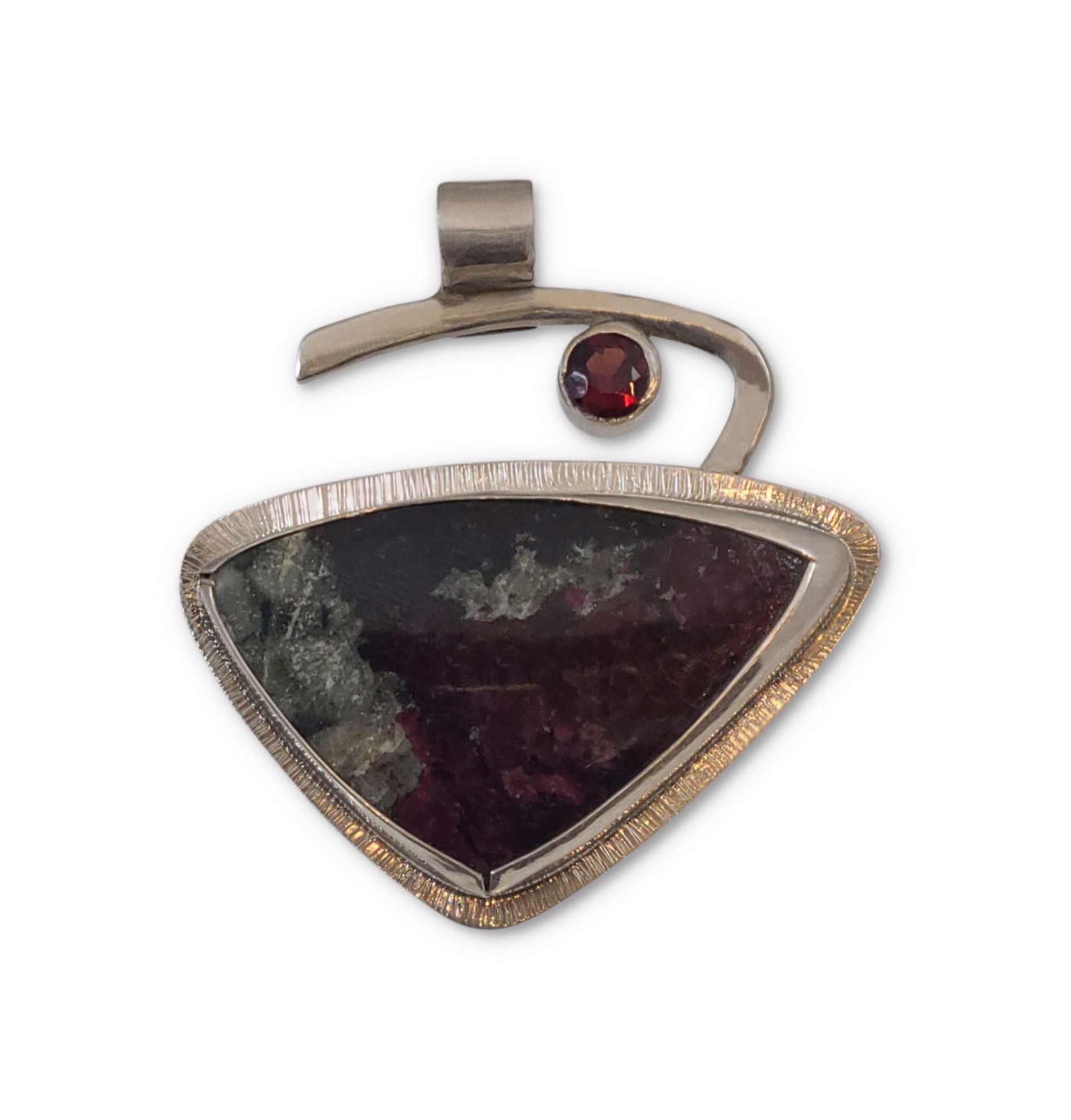 Sterling Silver with Ruby Eudilyte and Garnet Pendant on silver plated chain by Leslie Eggers