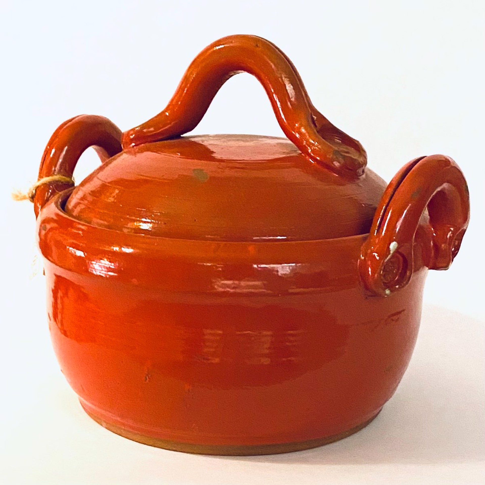JJ22-3 Blood Orange Lidded Stew Pot with Handles by Jim Jones