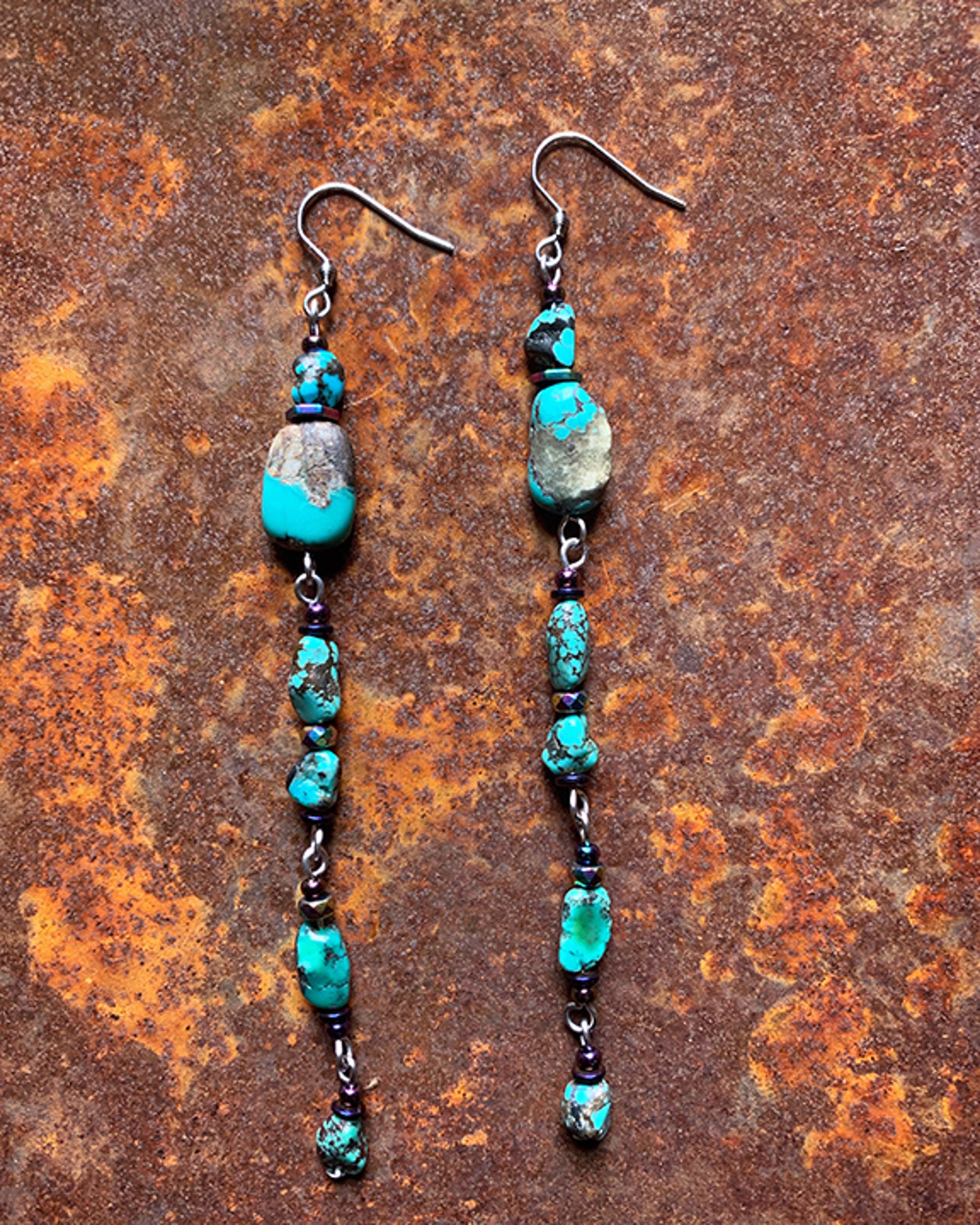 K716 Turquoise and Hematite Earrings by Kelly Ormsby