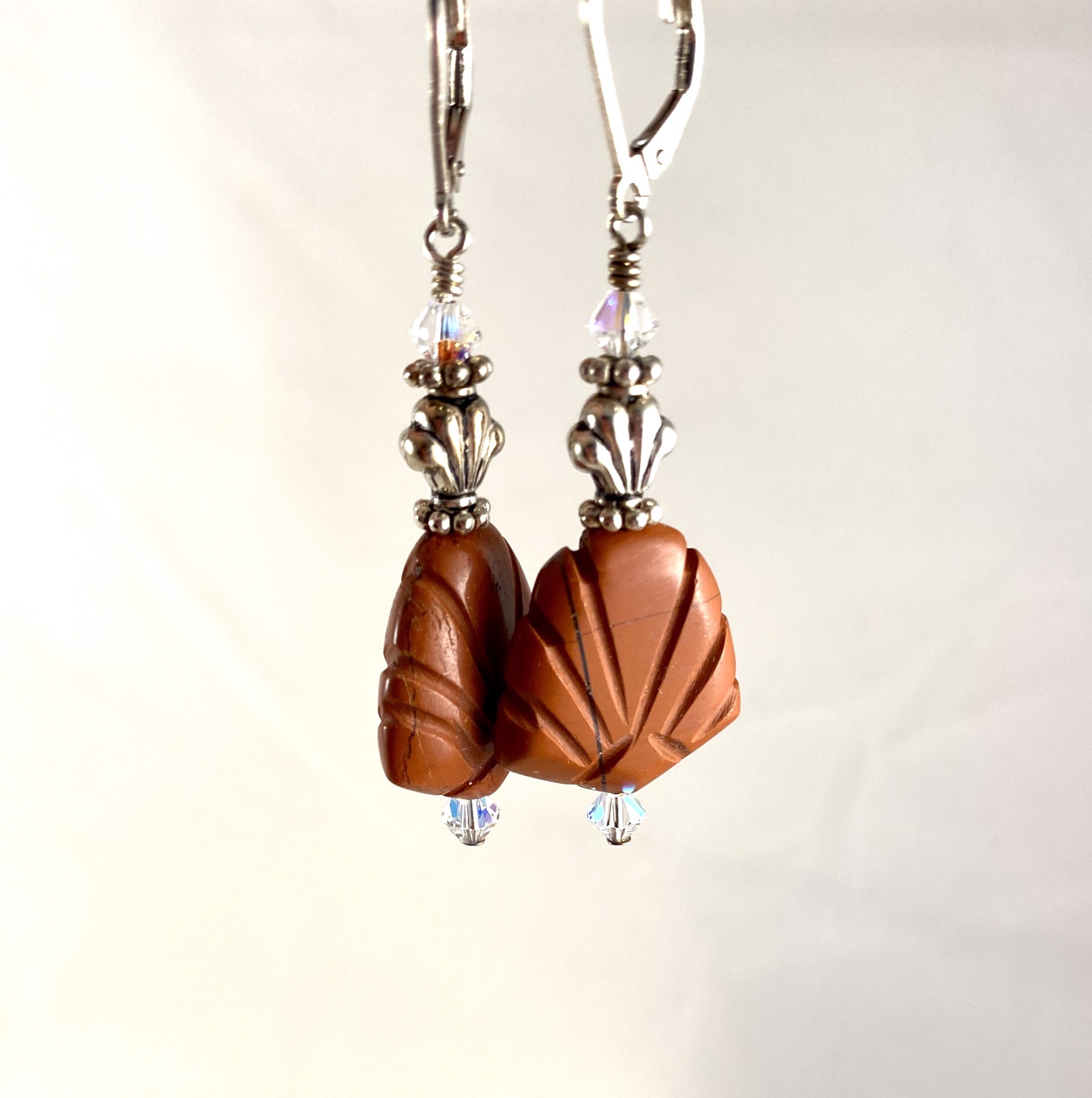 SHOSH19-19 Carved Red Agate Crystal Earrings by Shoshannah Weinisch