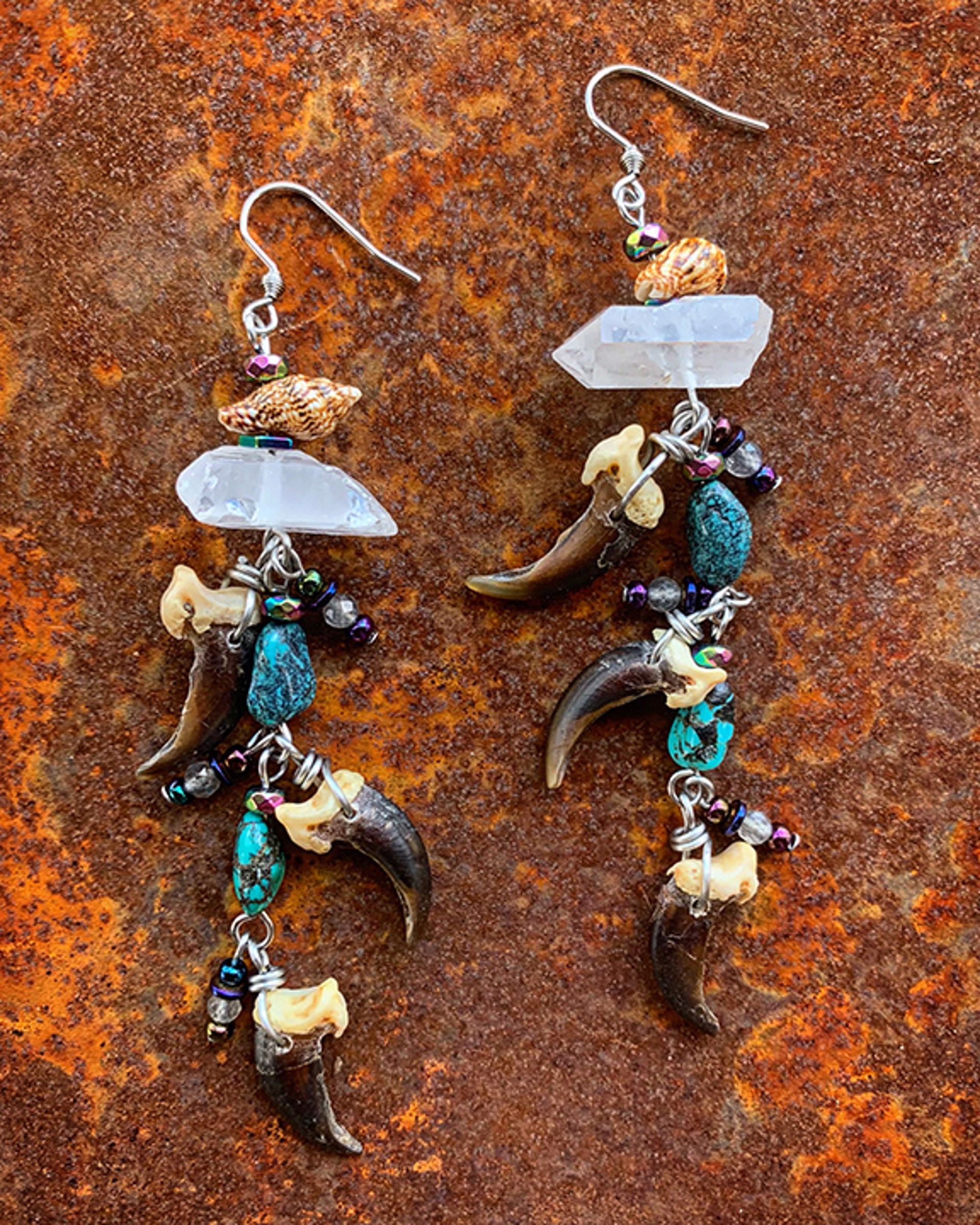 K715 Crystal and Coyote Earrings by Kelly Ormsby