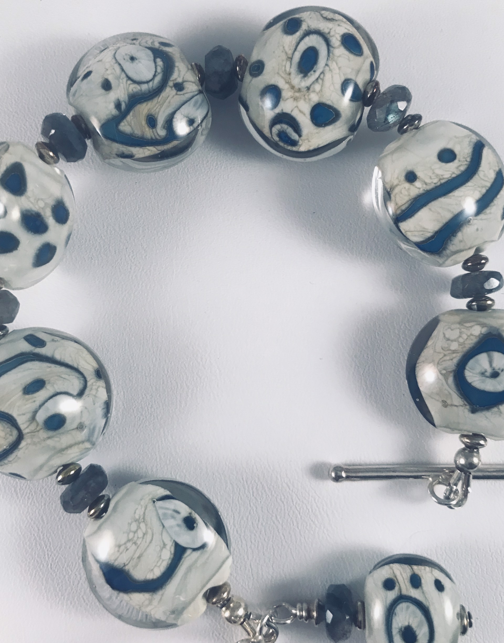 Ivory, White and Blue Bracelet LS20 by Linda Sacra
