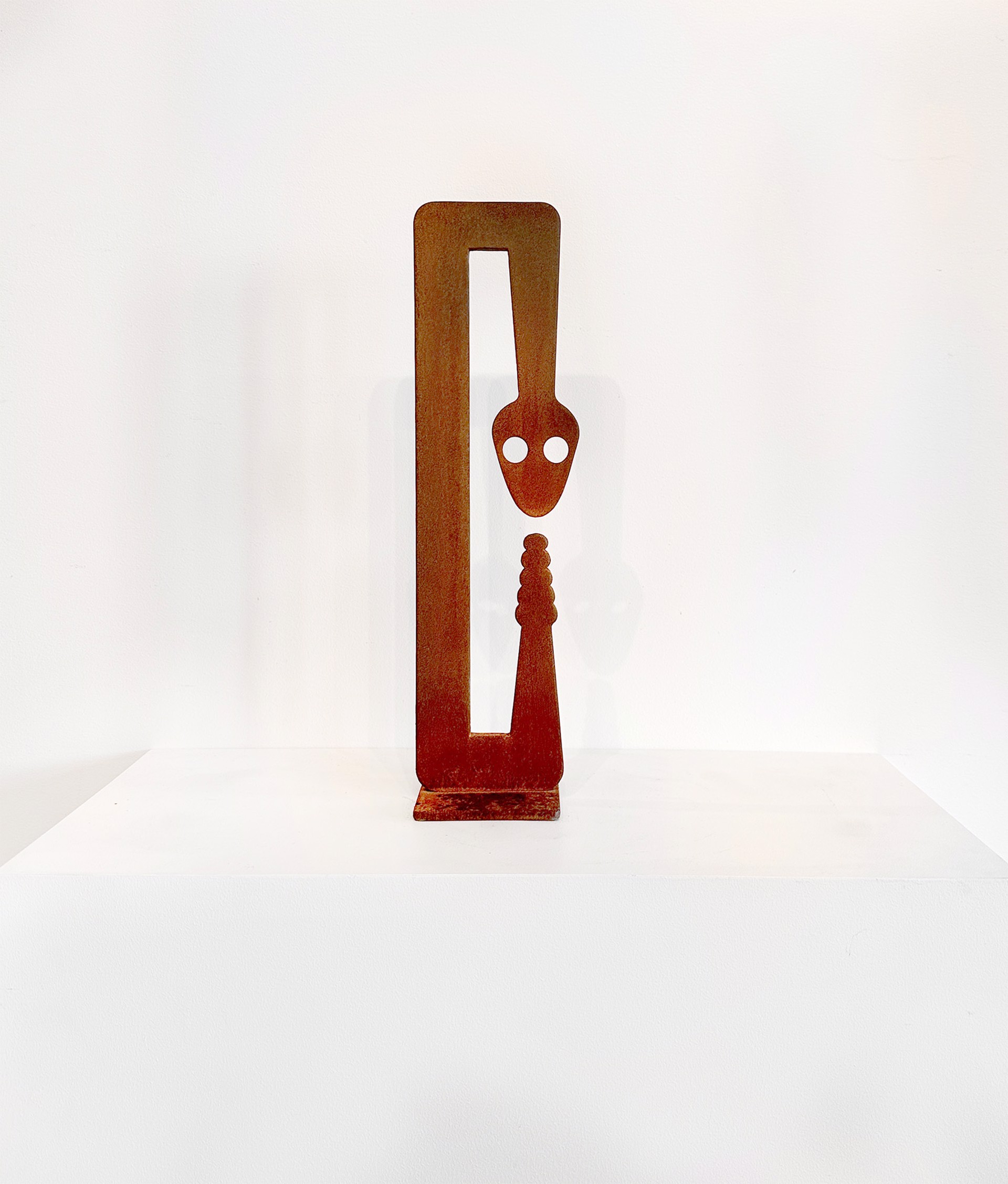 Steel Sculpture By Jeffie Brewer Featuring An Abstracted Snake In Rust Finish