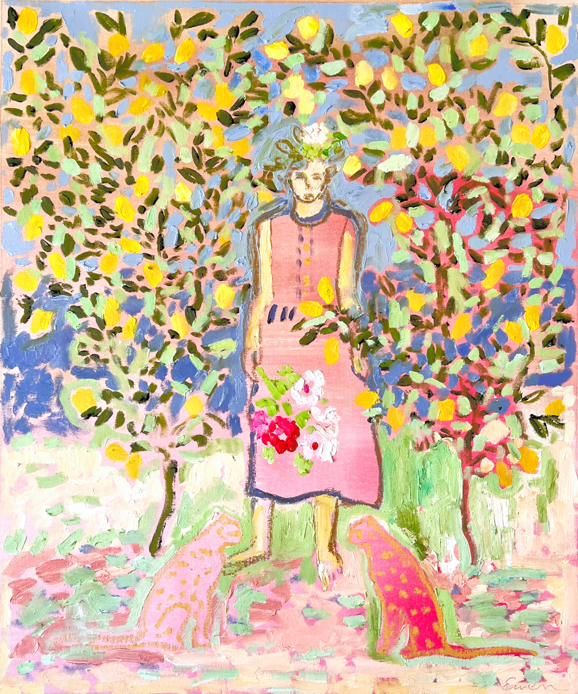 Circe in the Grove with Pink and Gold Cats by Anne-Louise Ewen