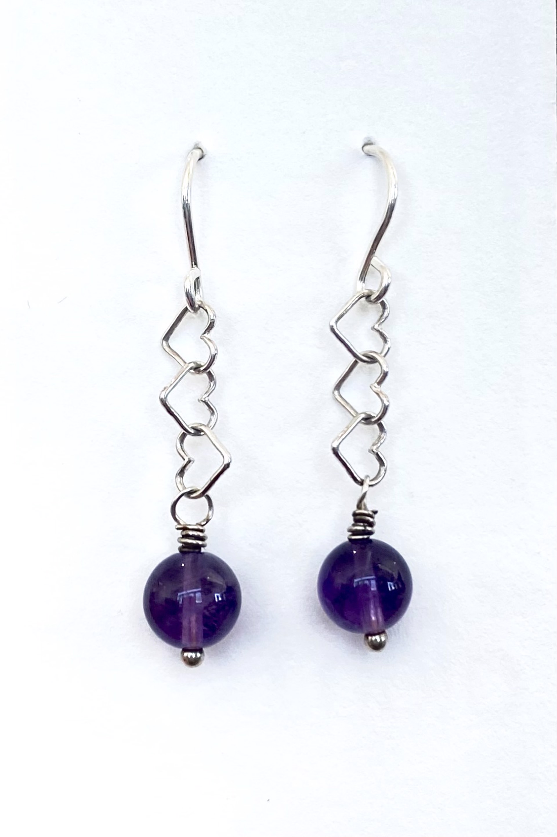 Purple Crystal Heart Earrings by Emelie Hebert