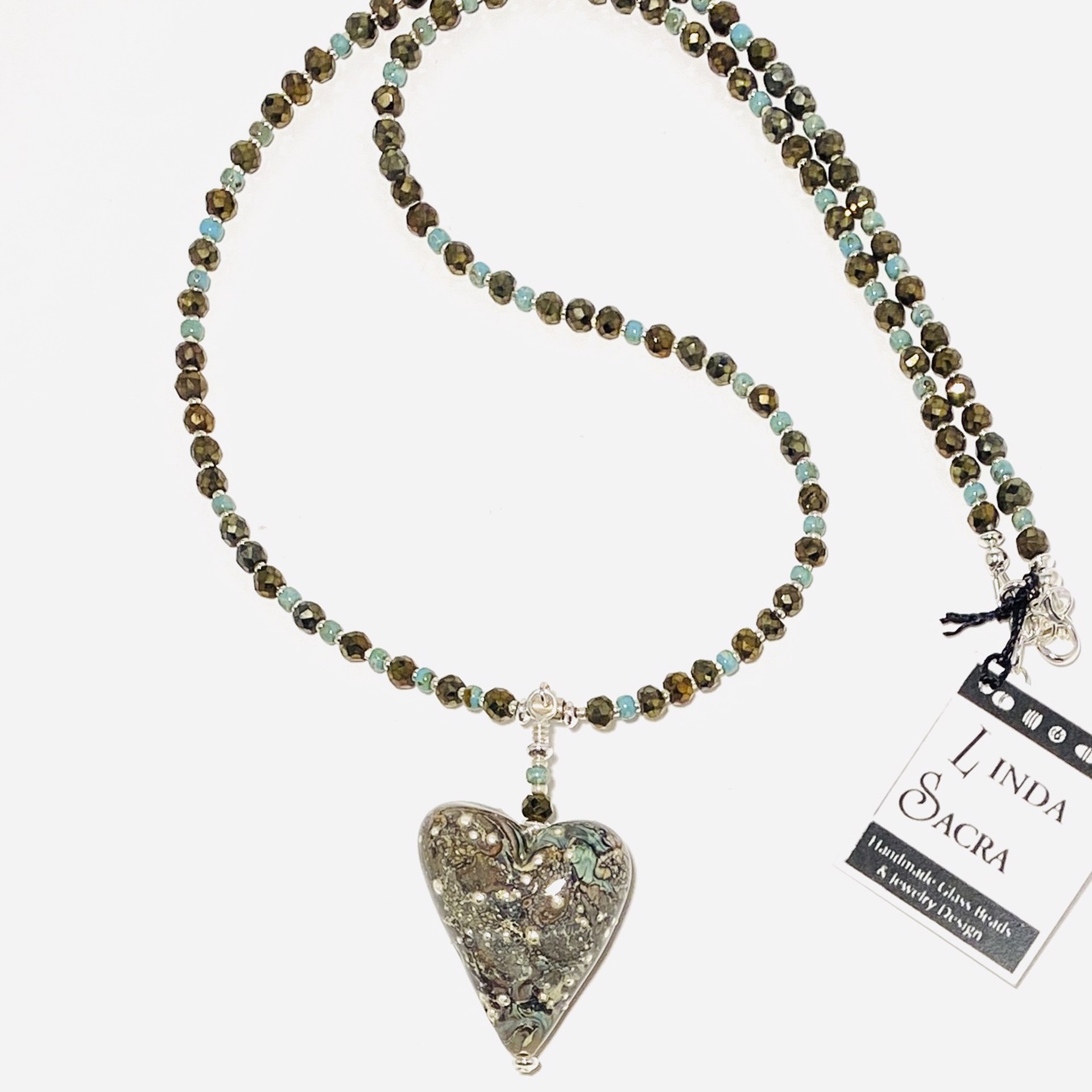 Silver Shard Turquoise Heart, Semi Precious Bead Necklace LS23-12A by Linda Sacra