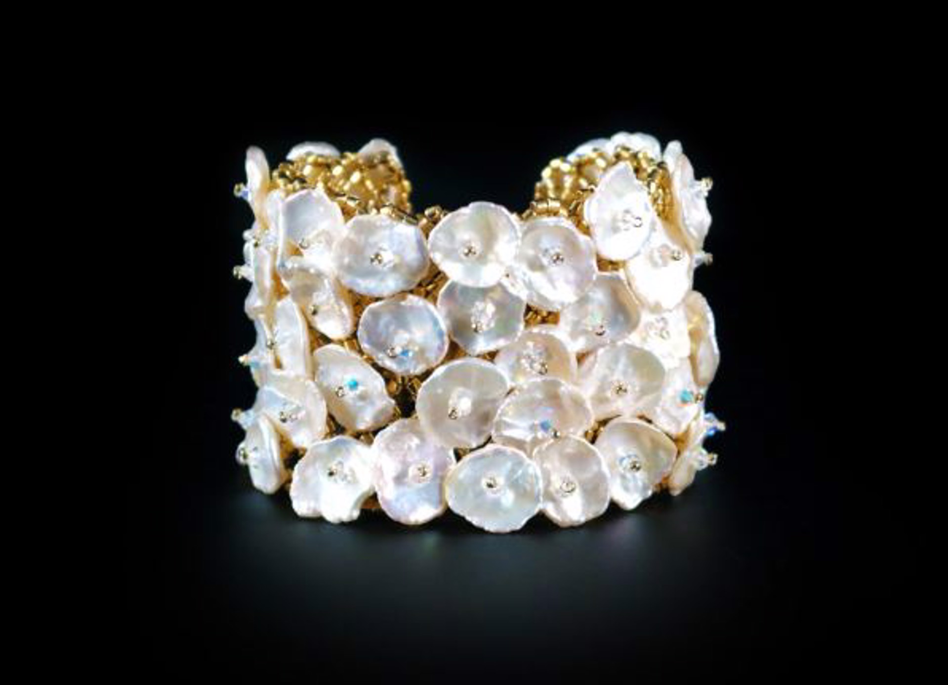 Posy Cuff with Keshi Pearls & Austrian Crystal - 18K Vermeil by Mara Labell