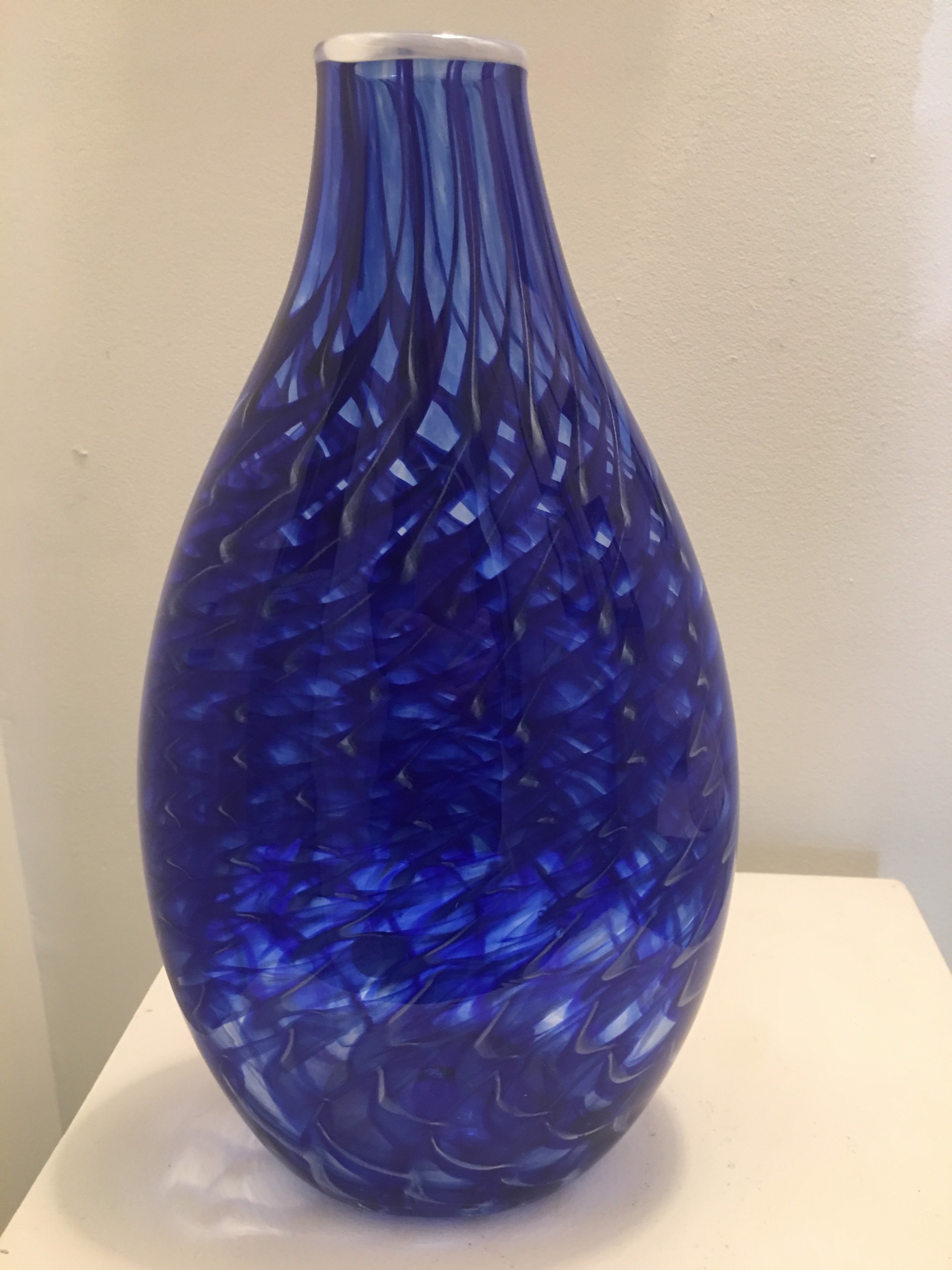 Royal Blue and Clear Tall Vase by Devan Cole