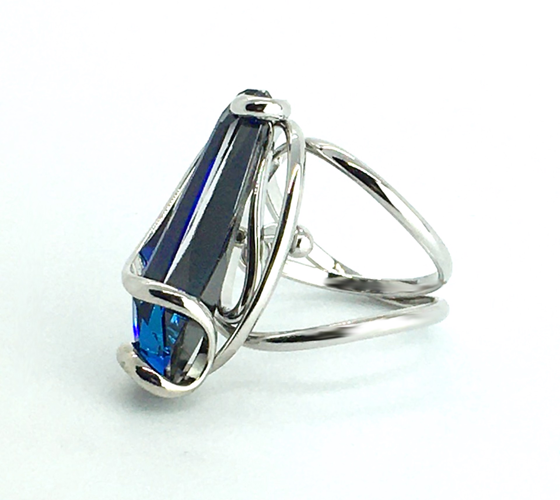 Stalagmite Series Ring ~ Dark Sapphire ~ Austrian Swarovski Crystal, Mixed Metals Triple Coated with Rhodium ~ Handmade Setting  by Monique Touber