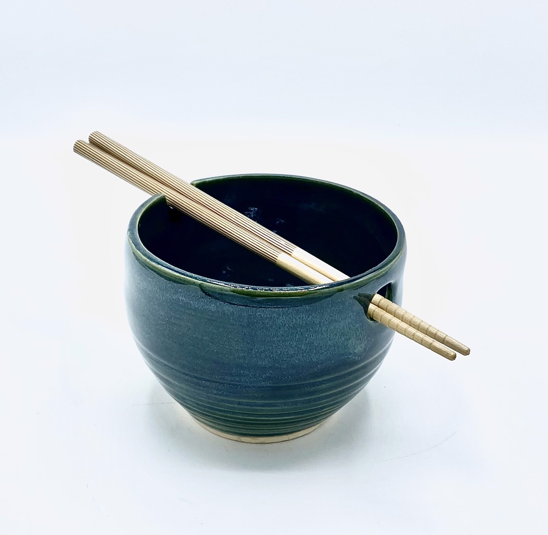 Small Dark Green Noodle Bowl by Messy Pots Pottery