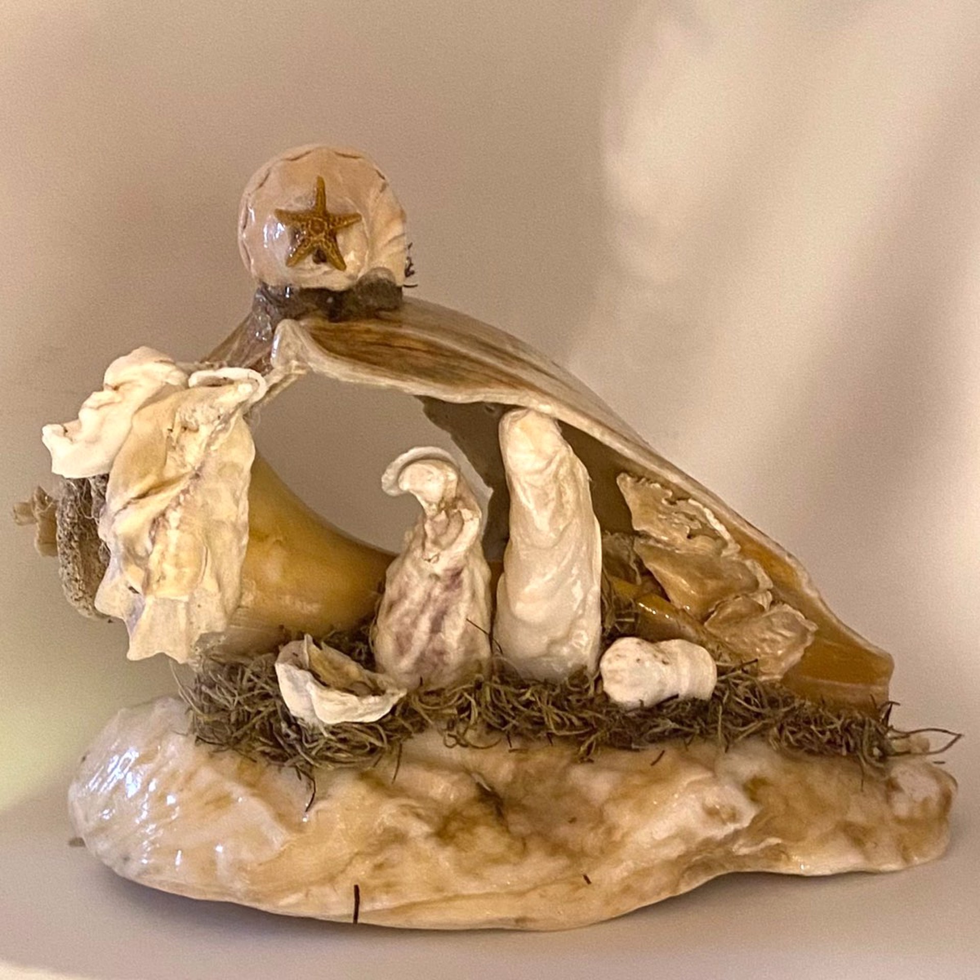 CN22-47 Crèche from the Sea -Whelk On Large Oyster Shell by Chris Nietert