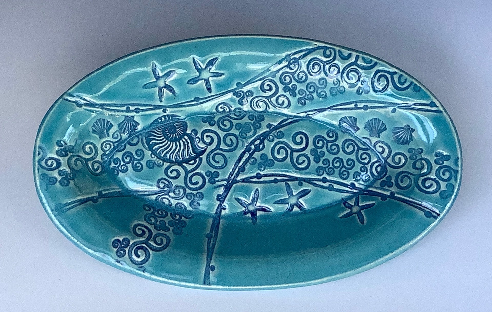 Oval Turquoise Imprint Dish by Marty Biernbaum