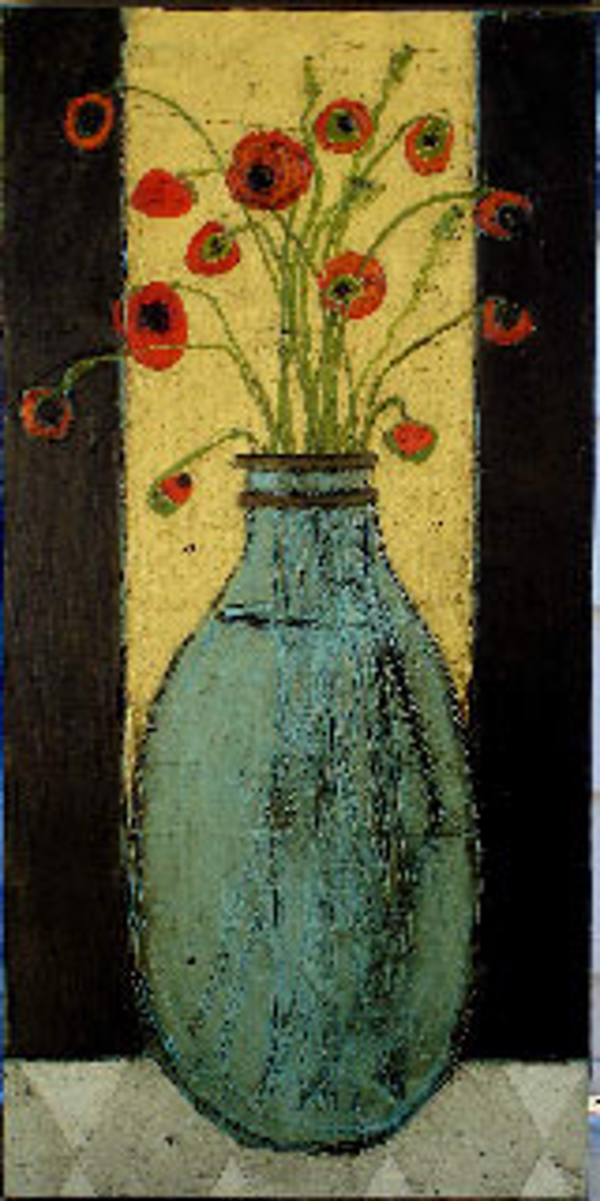 Poppy Buds with Glass Bottle by Karen Tusinski
