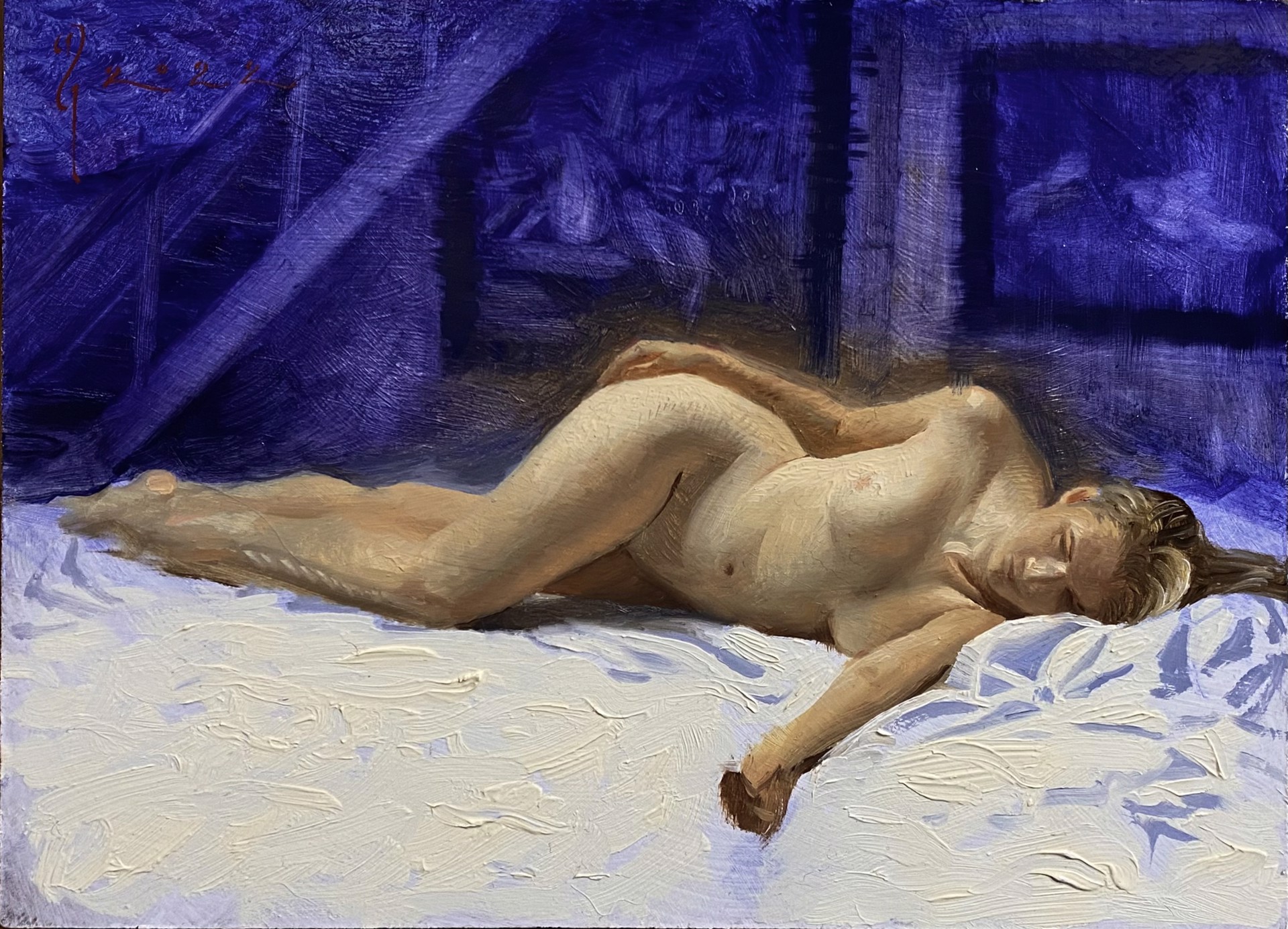 Reclining Nude in Blue by Diego Glazer
