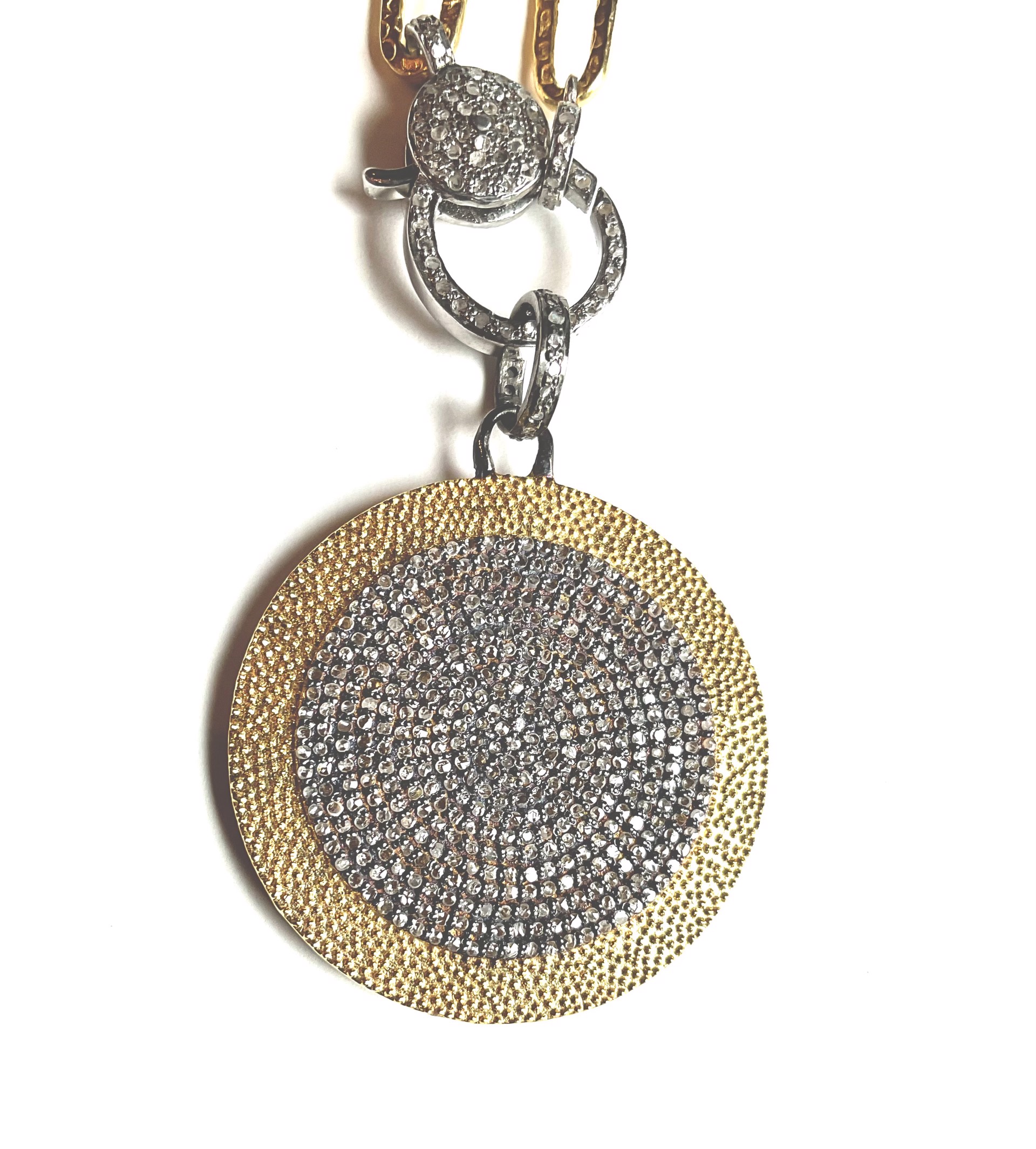 KB-P68 Lrg Two-Tone GVML OxSS Diamond Circle Pendant by Karen Birchmier