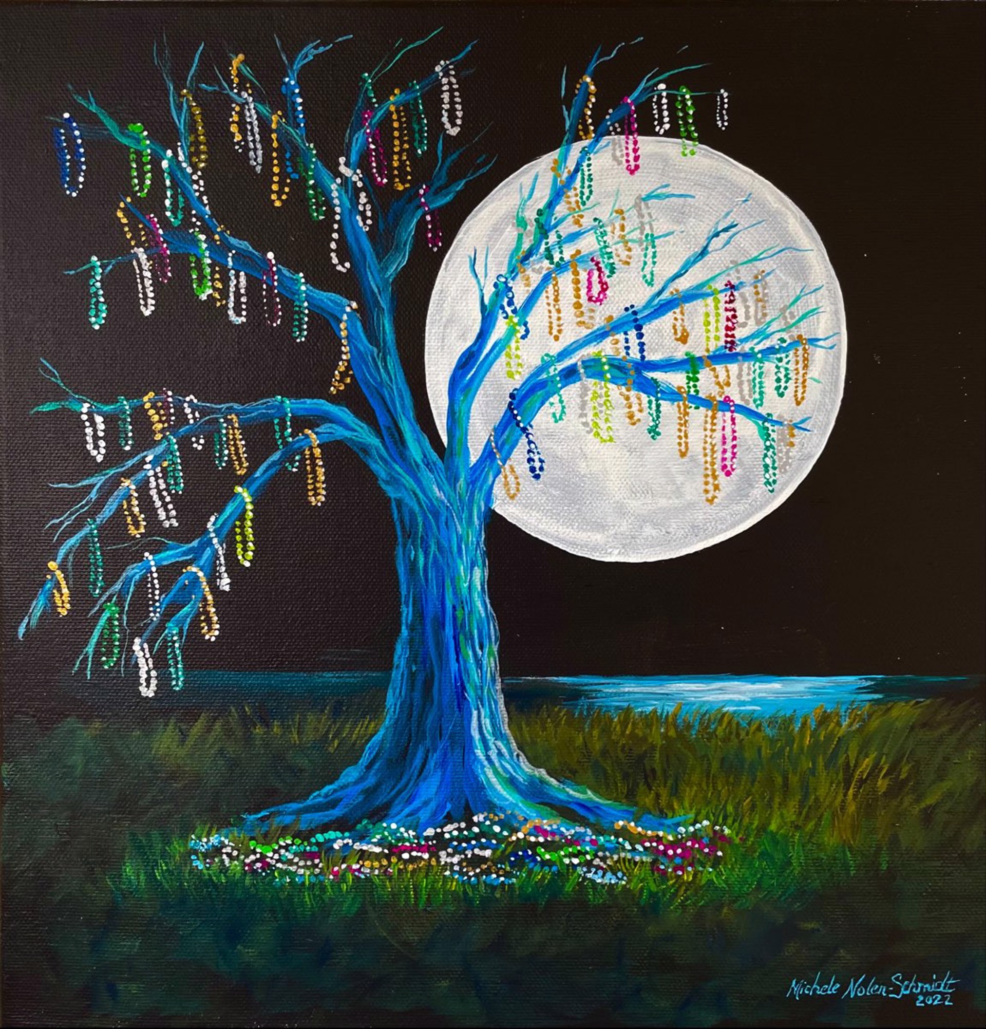 Mardi Gras Moon Reflection by Michele Nolen-Schmidt