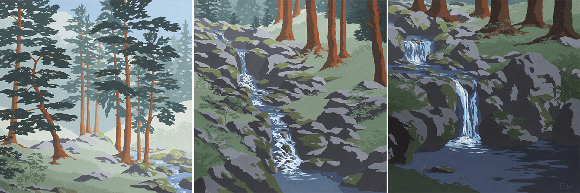 Cascading Brook (Triptych) by Ed Wintner