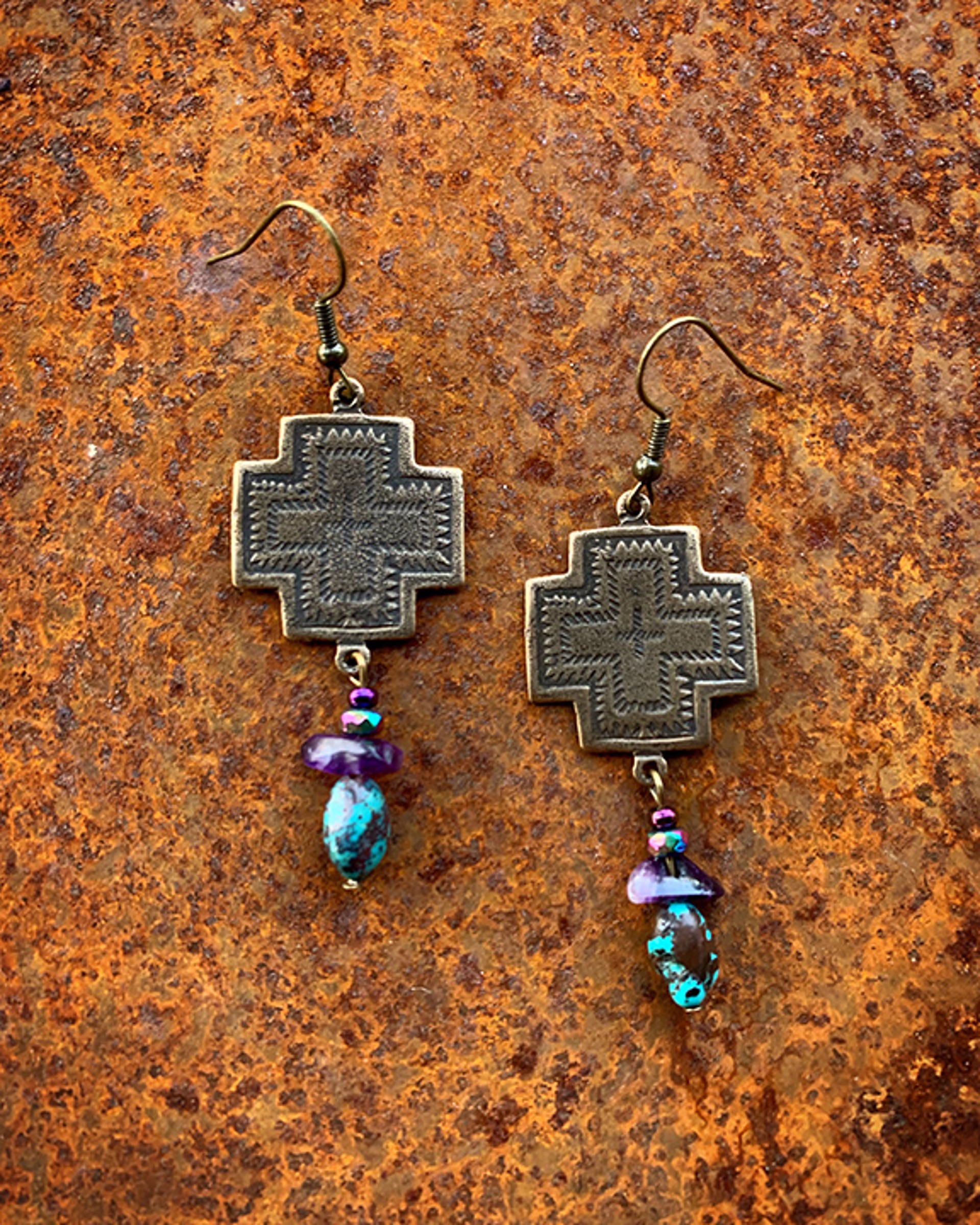 K729 Square Cross Earrings with Turquoise by Kelly Ormsby