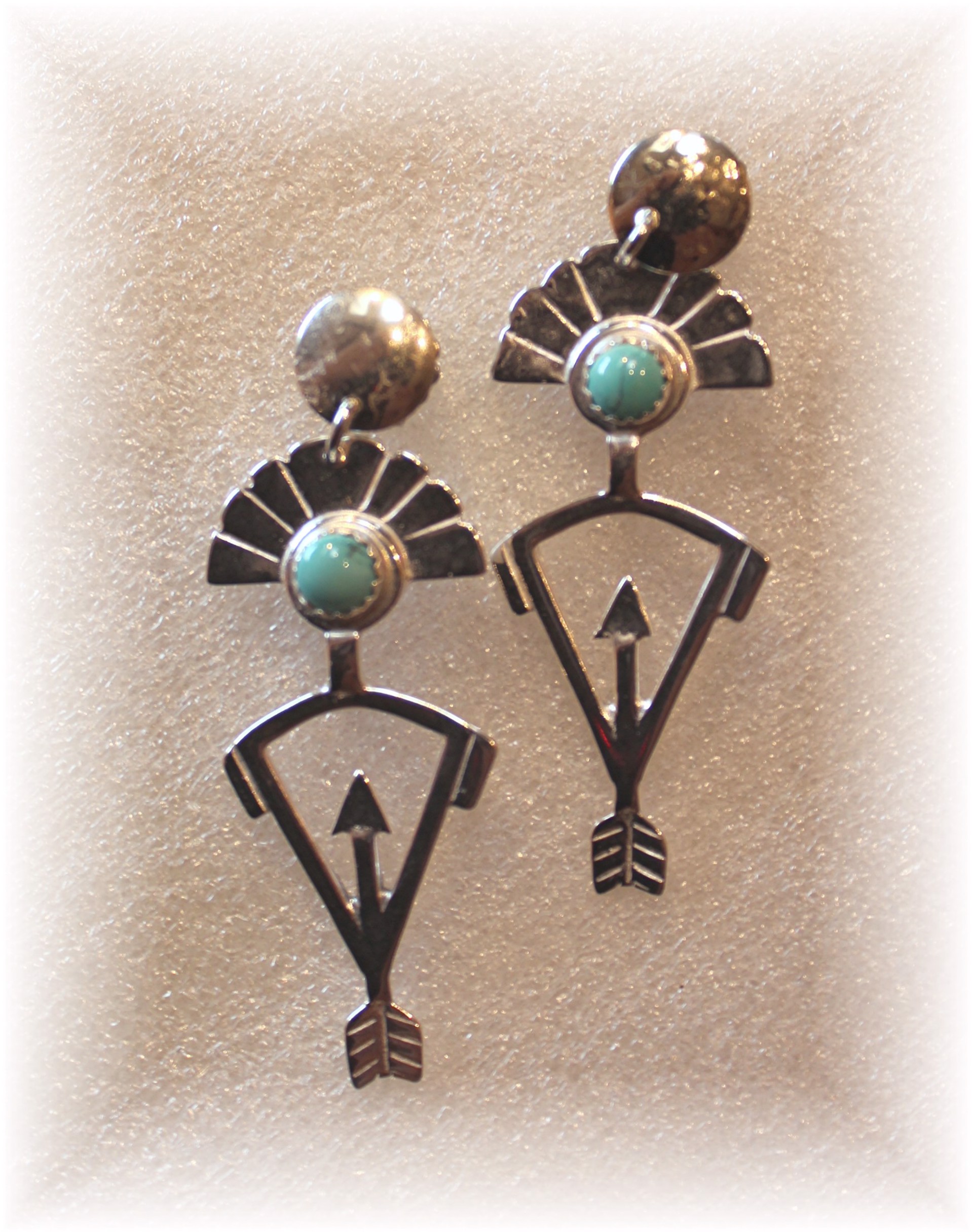 Sterling Silver Spirit Chaser Hunter w/ Turquoise Earrings  by Michael Redhawk