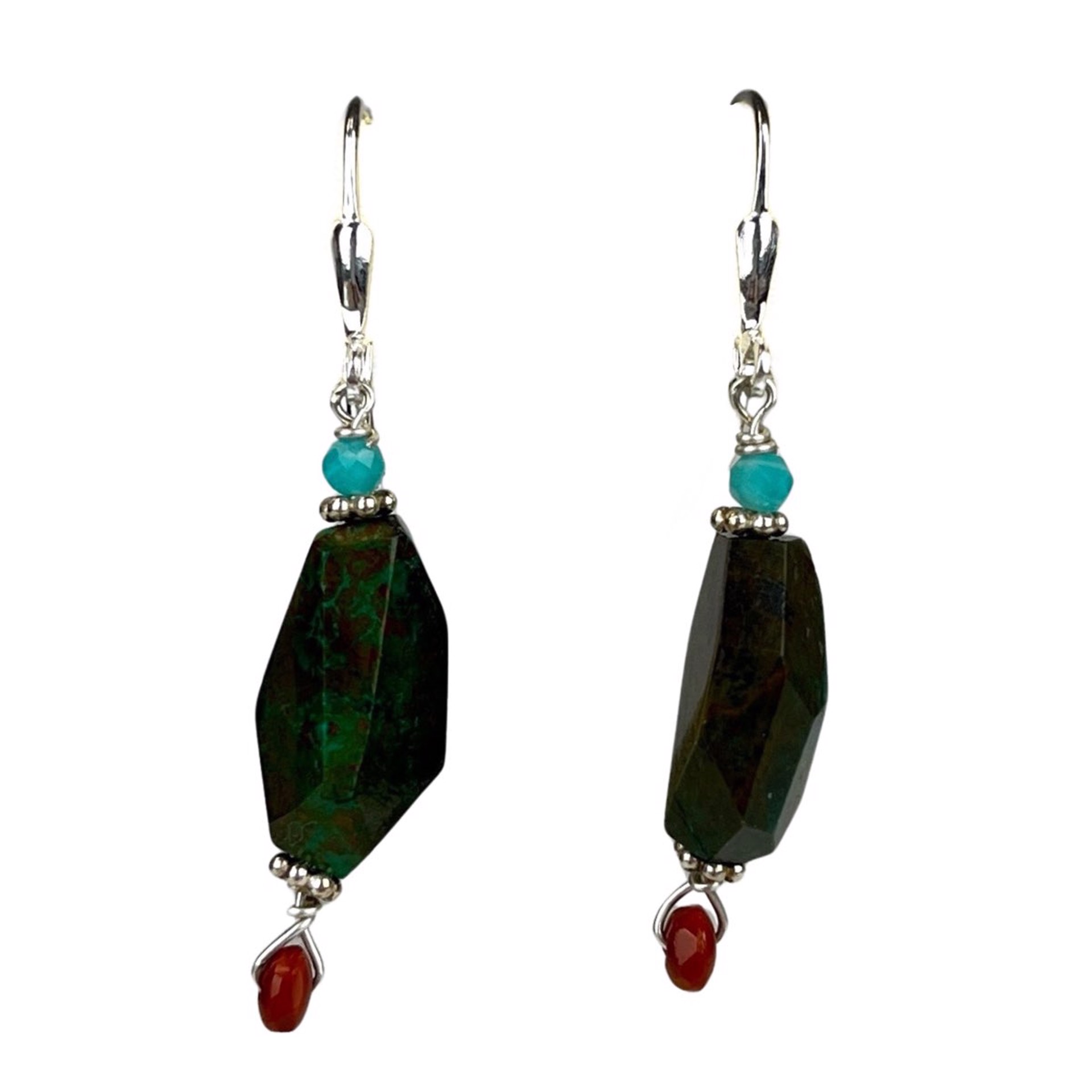 Chunky Chrysocolla with Amazonite & Red Jasper Sterling Silver Earrings by Nola Smodic