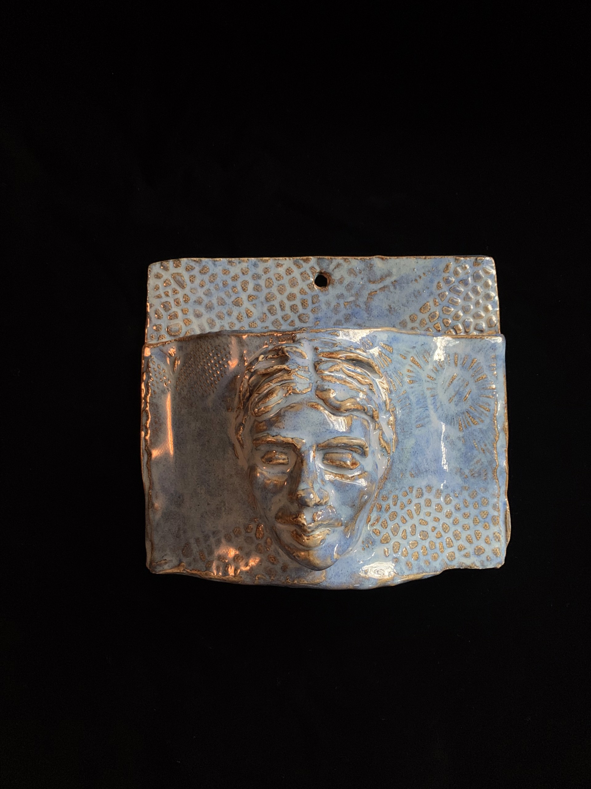 6" Wall Pocket with Face, blue rutile by Michael Hagan