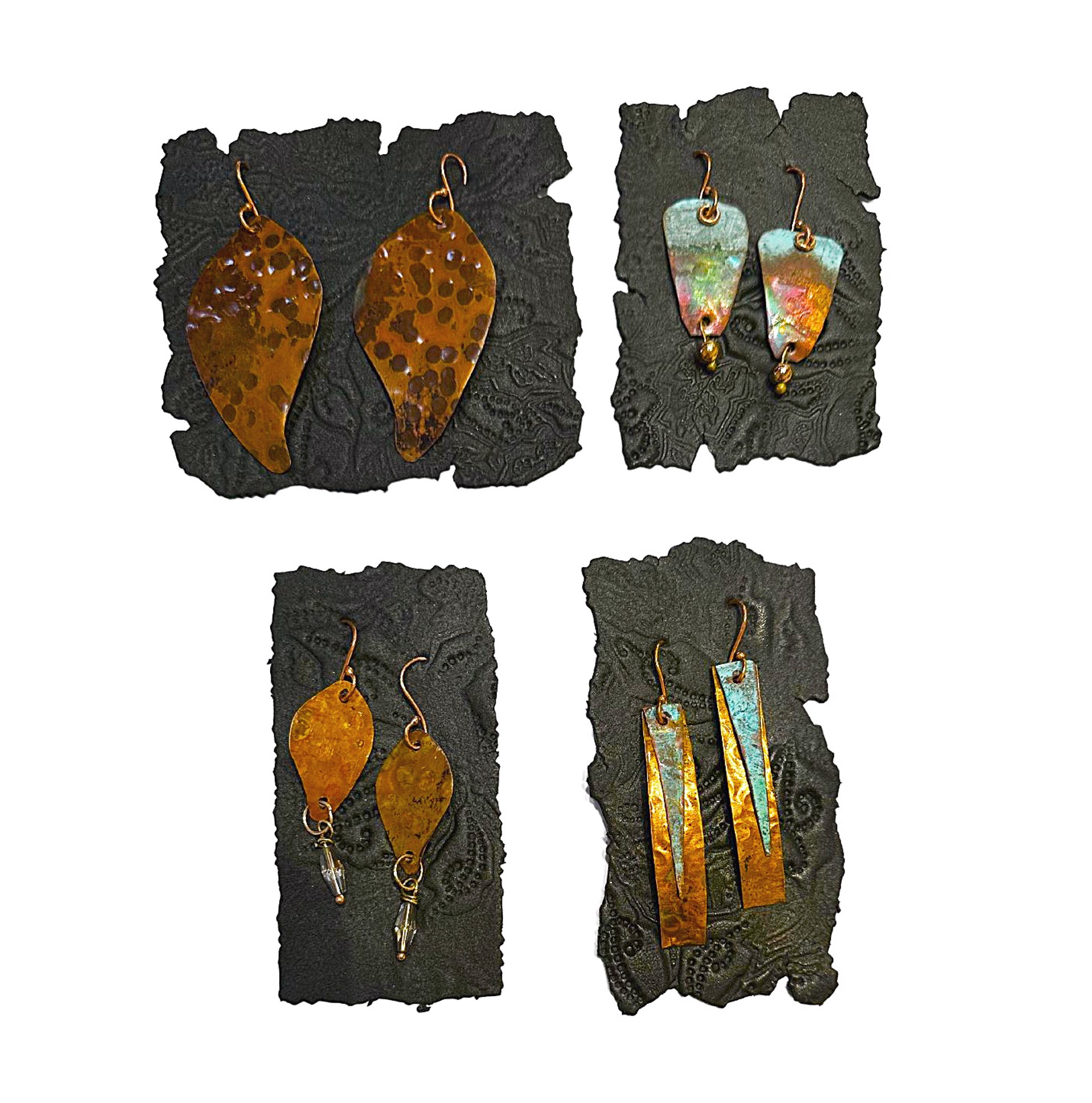 Earrings-Copper with Turquoise Patina-Various Shapes 10634 by Vesta Abel