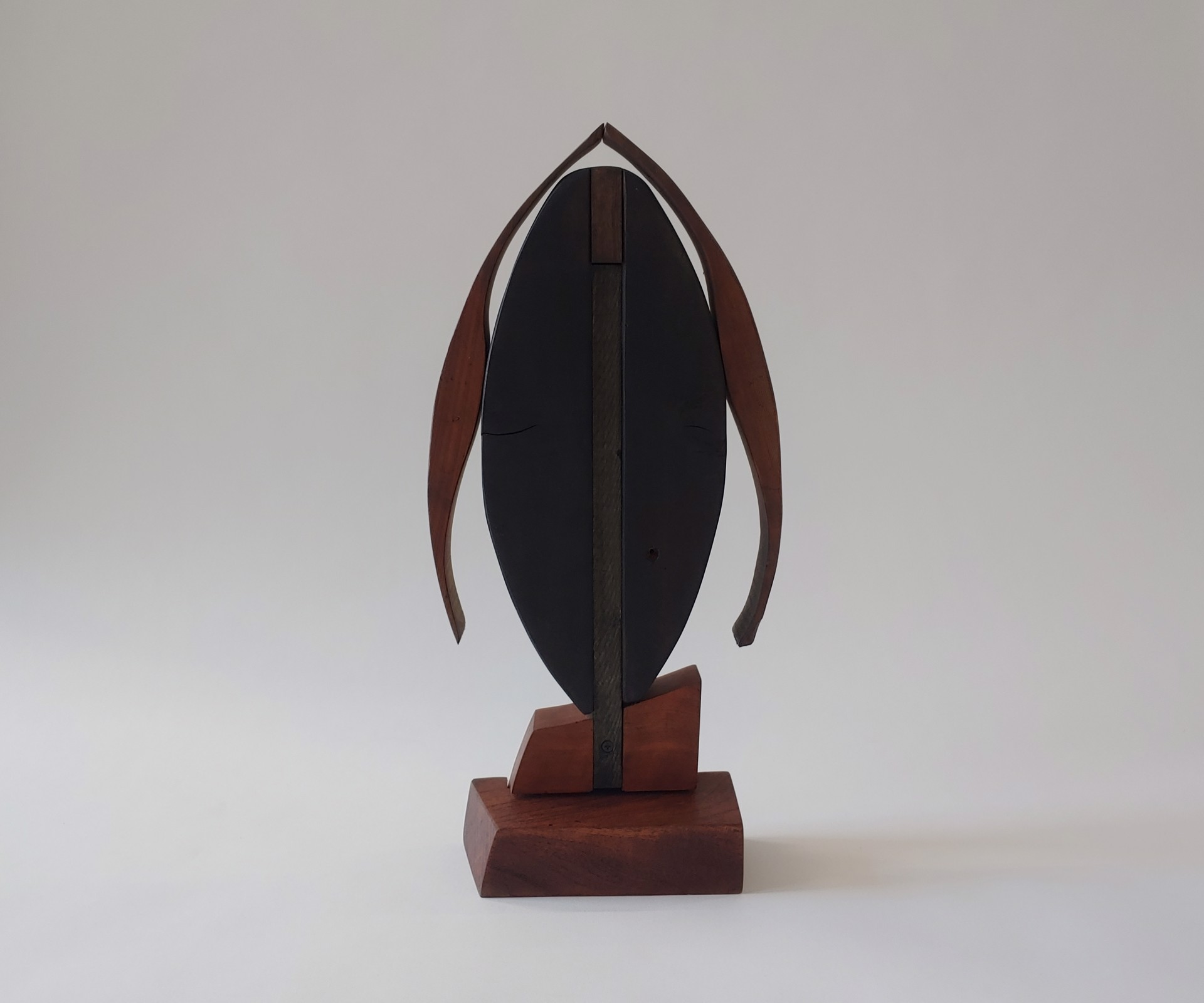 Cubist Bust w/ Stone Eyes - Wood Sculpture by David Amdur