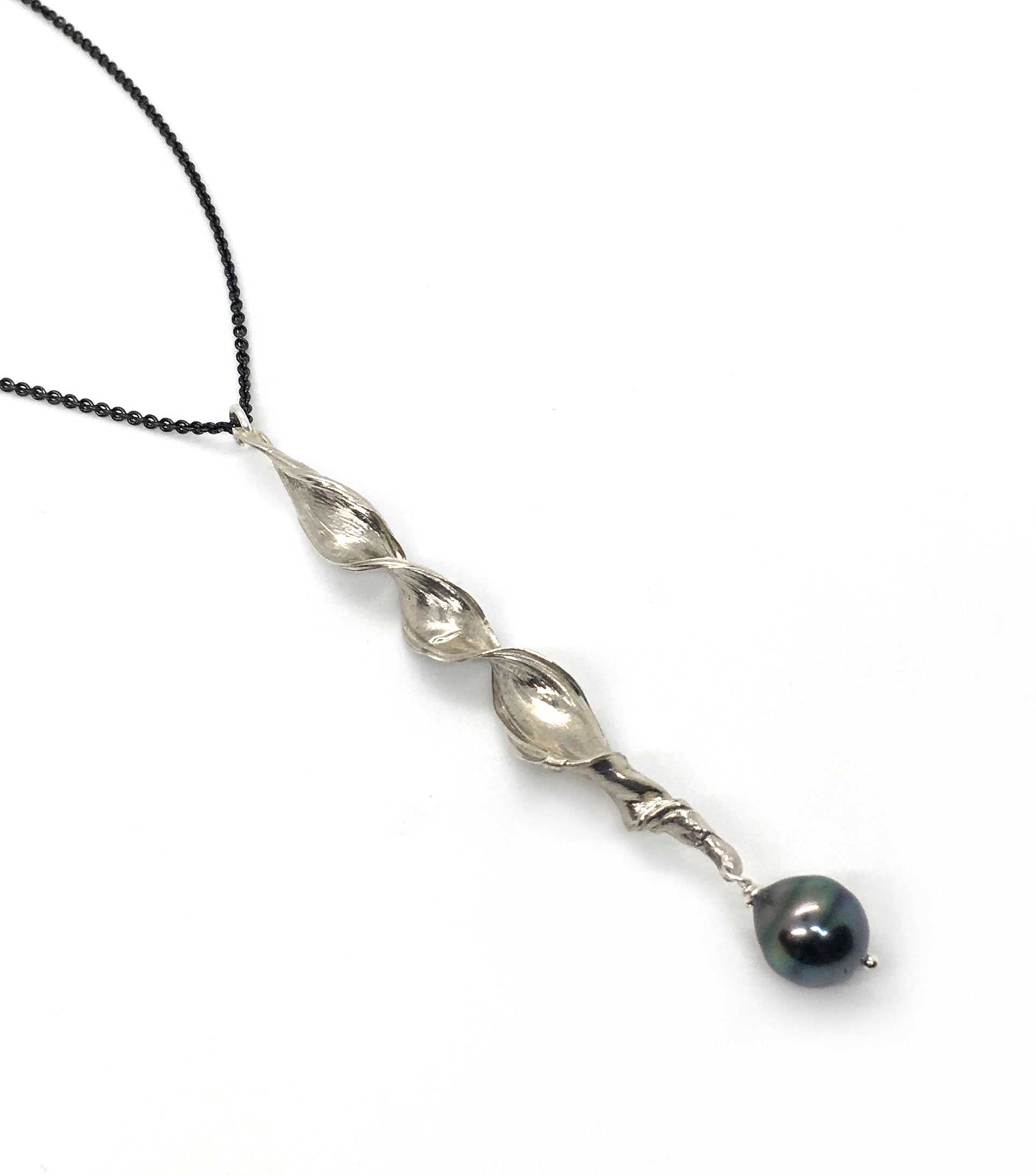  Mitsuro Hikime Sterling Silver Twist Pendant with Tahitian Pearl  by Melicia Phillips
